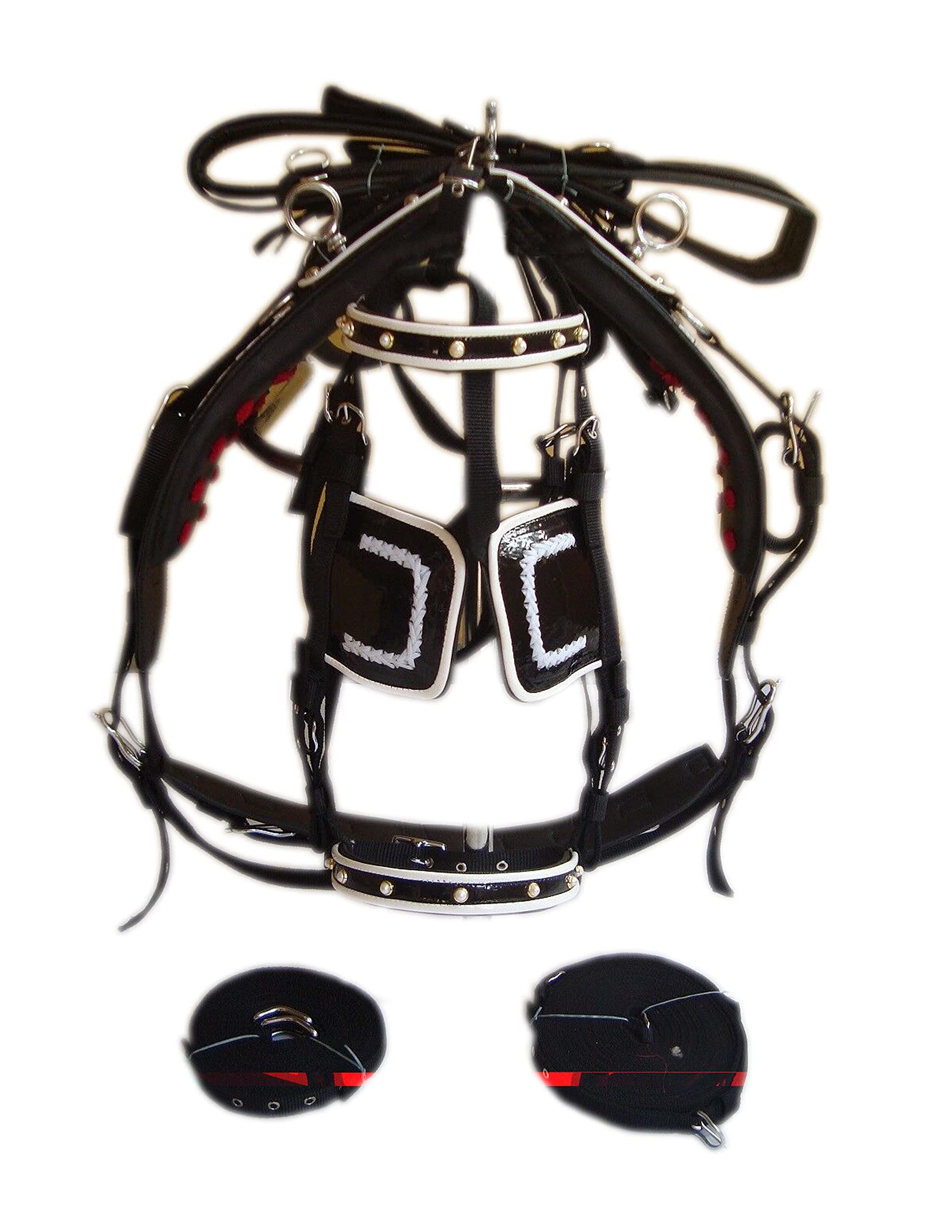 Imbracatura di guida del cavallo in nylon sintetico nero, con tessitura di design sulla sella (SHETLAND)