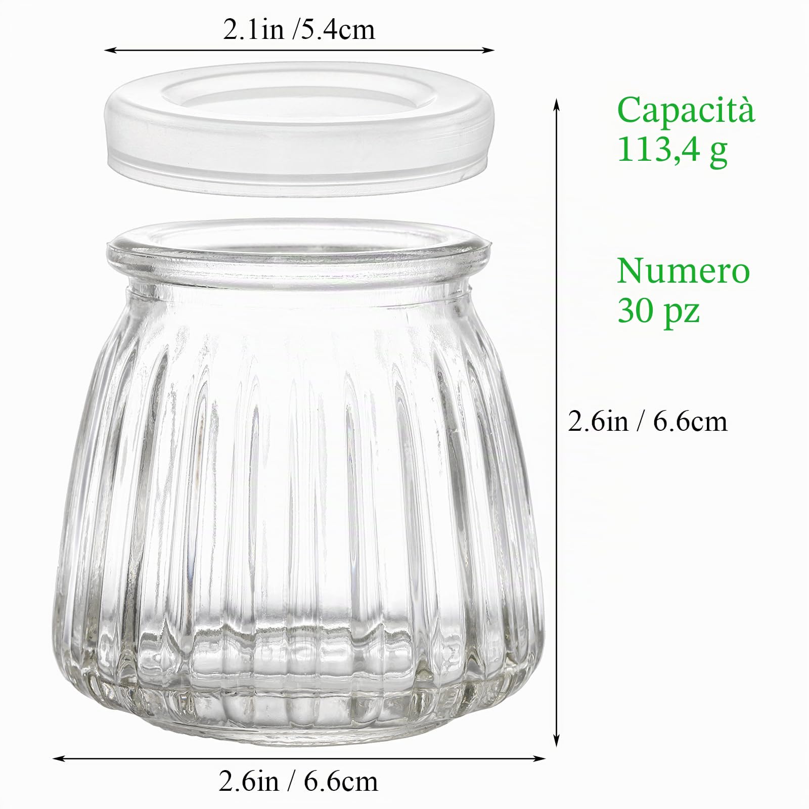 Fasmov 30 Pack 120ml piccoli vasetti di yogurt, vasetti di vetro per budino vasetti di yogurt con coperchi in PE, perfetti per marmellata, miele, bomboniere per matrimonio, bomboniere per la doccia