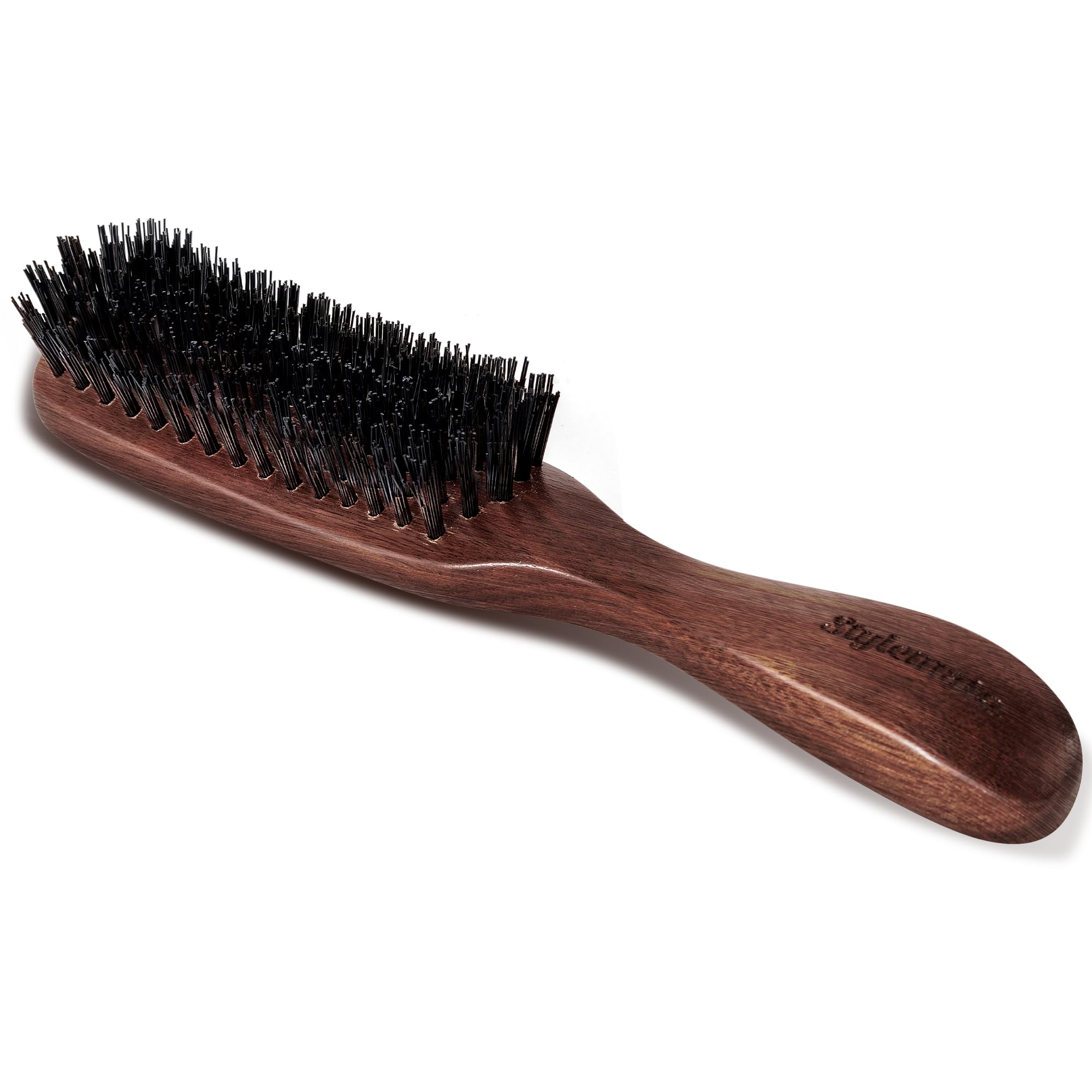STYLEMATE Spazzola per capelli da uomo, con setole rigide in nylon, per capelli spessi, con manico in legno di noce nero naturale per lisciare, districare, acconciare