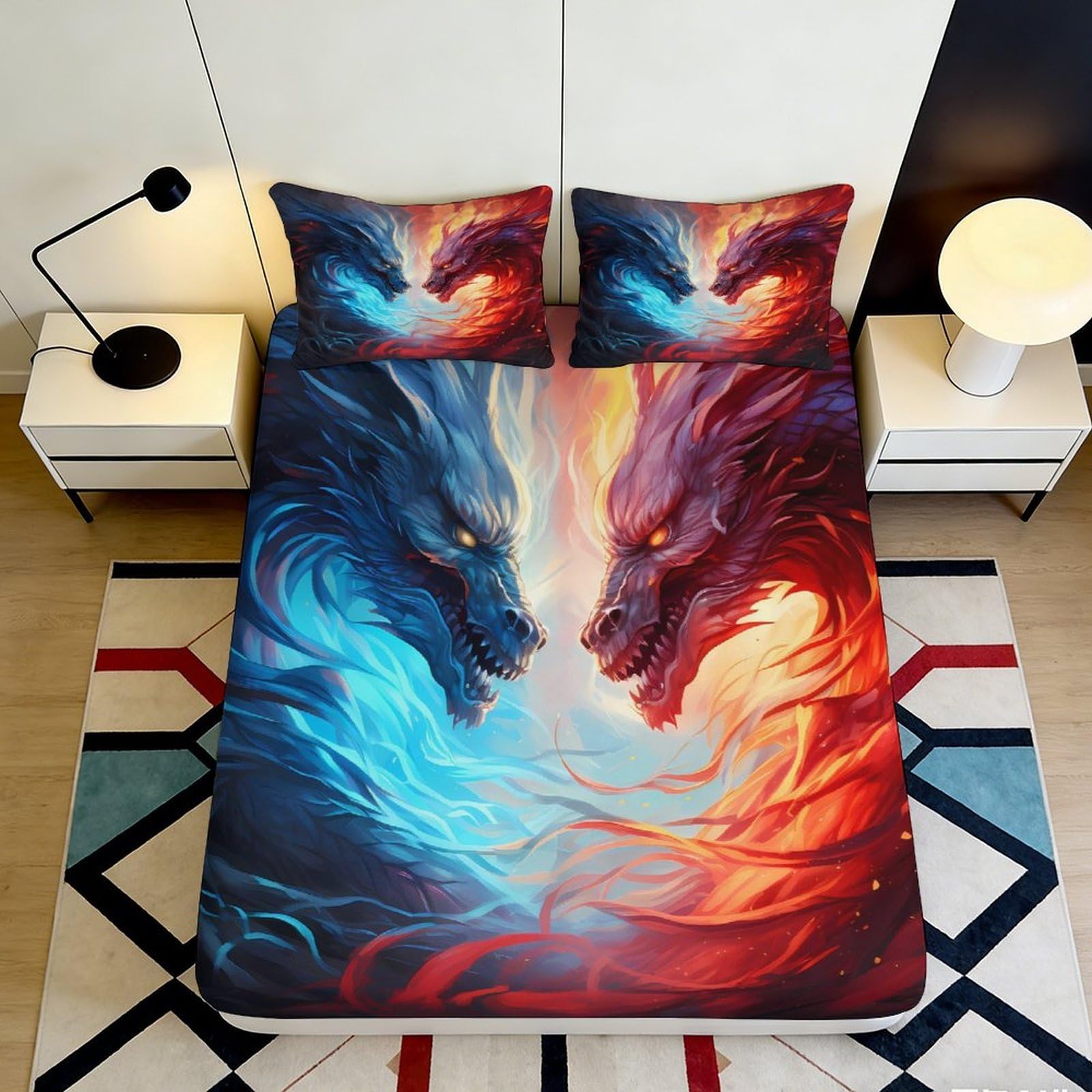 Pnayamiorkfel Style-9 3D Printed Fire And Ice Dragon Fitted Sheet Microfiber Mattress Cover For Bedroom Decor Dorm Protector 90X200x25cm