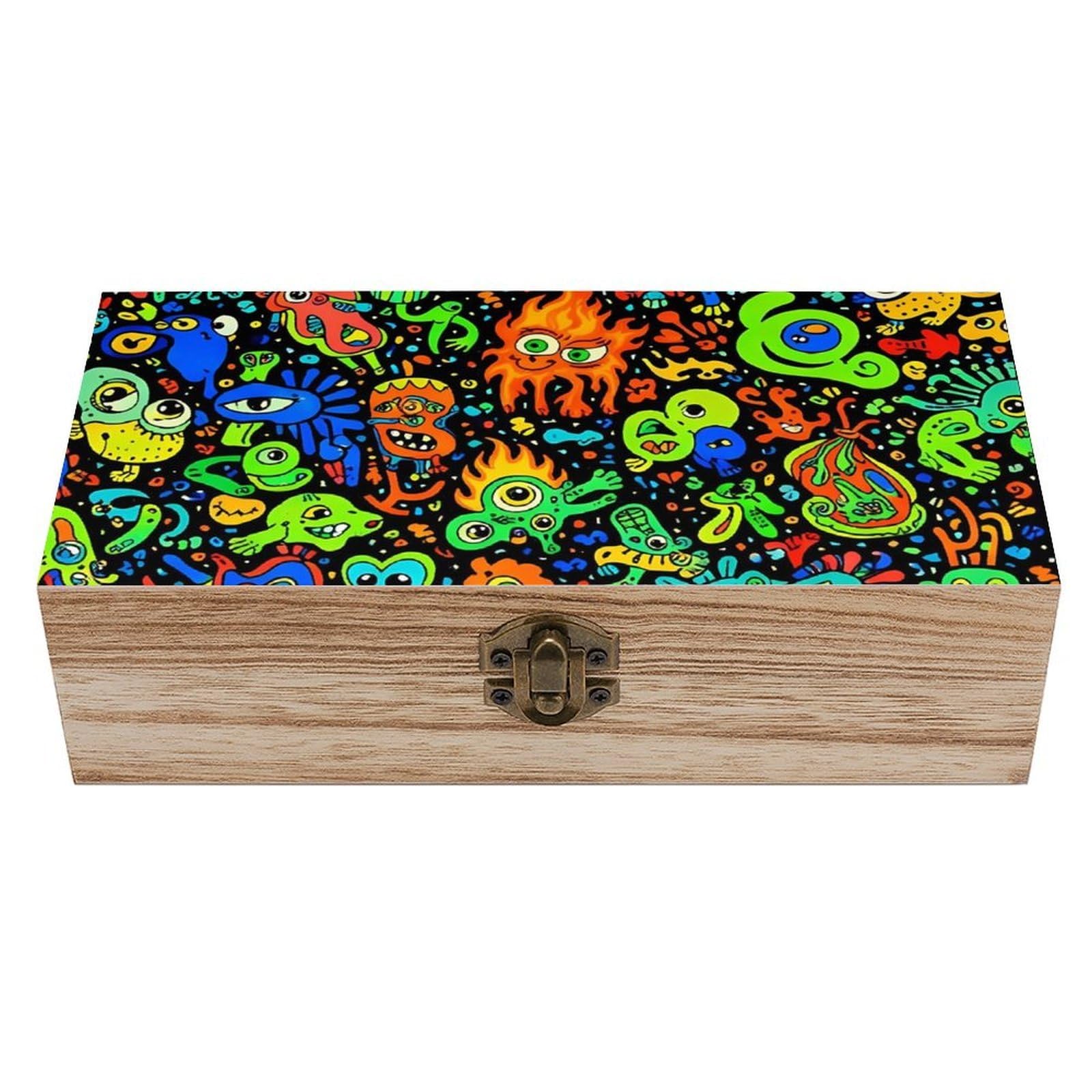 HLBSDM Trippy Monster Art Black Wooden Storage Box
