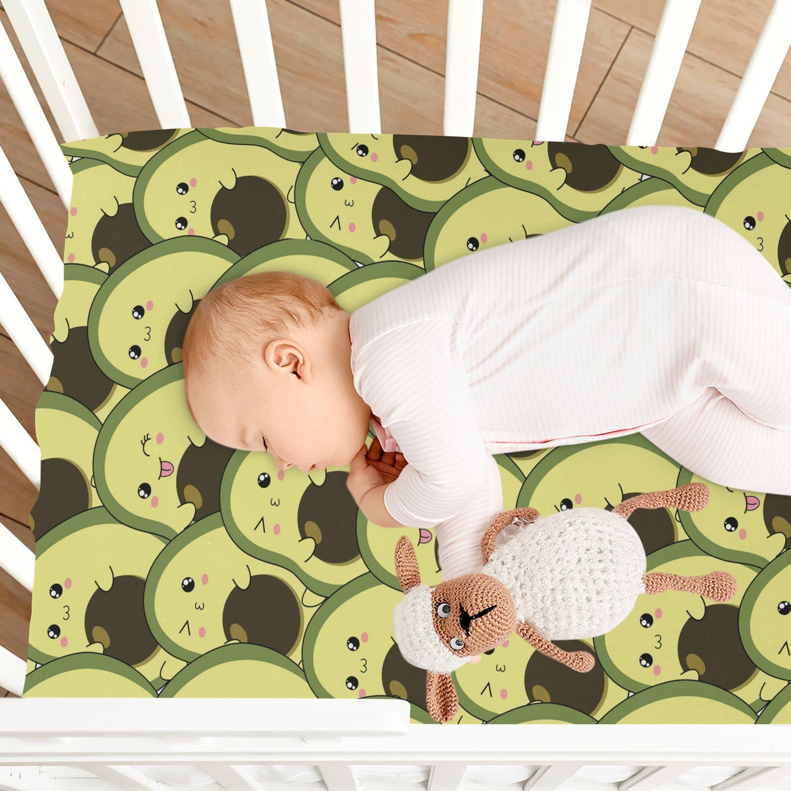 Spannbettlaken für Kinderbett, niedliches Avocado-Muster, weich, atmungsaktiv, pflegeleicht, Spannbetttuch für Babybett und Kinderbetten