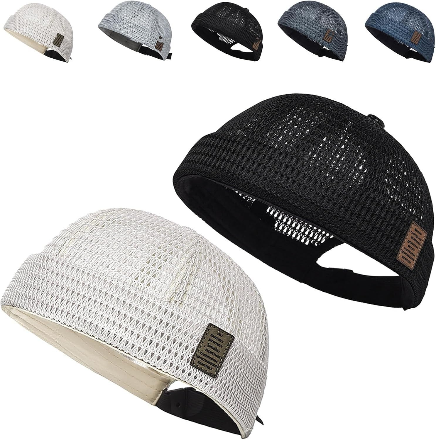 WOMGKDA Men's Breathable Brimless Docker Hat, Lightweight Mesh Skull Cap, for Outdoor Summer Wear and Sports Activity, Black+Beige