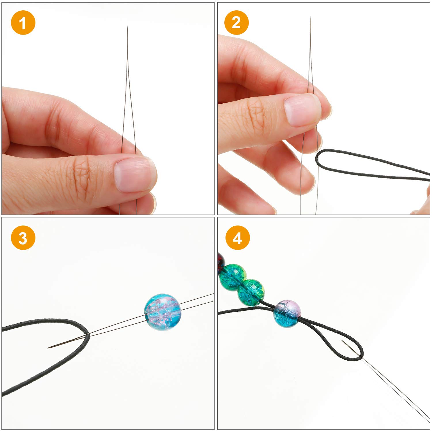 Parelnaald, 6 stuks kralennaalden, naald kralen om te rijgen, met transparante naald opbergfles, voor het knutselen en maken van sieraden armbanden, 6 maten