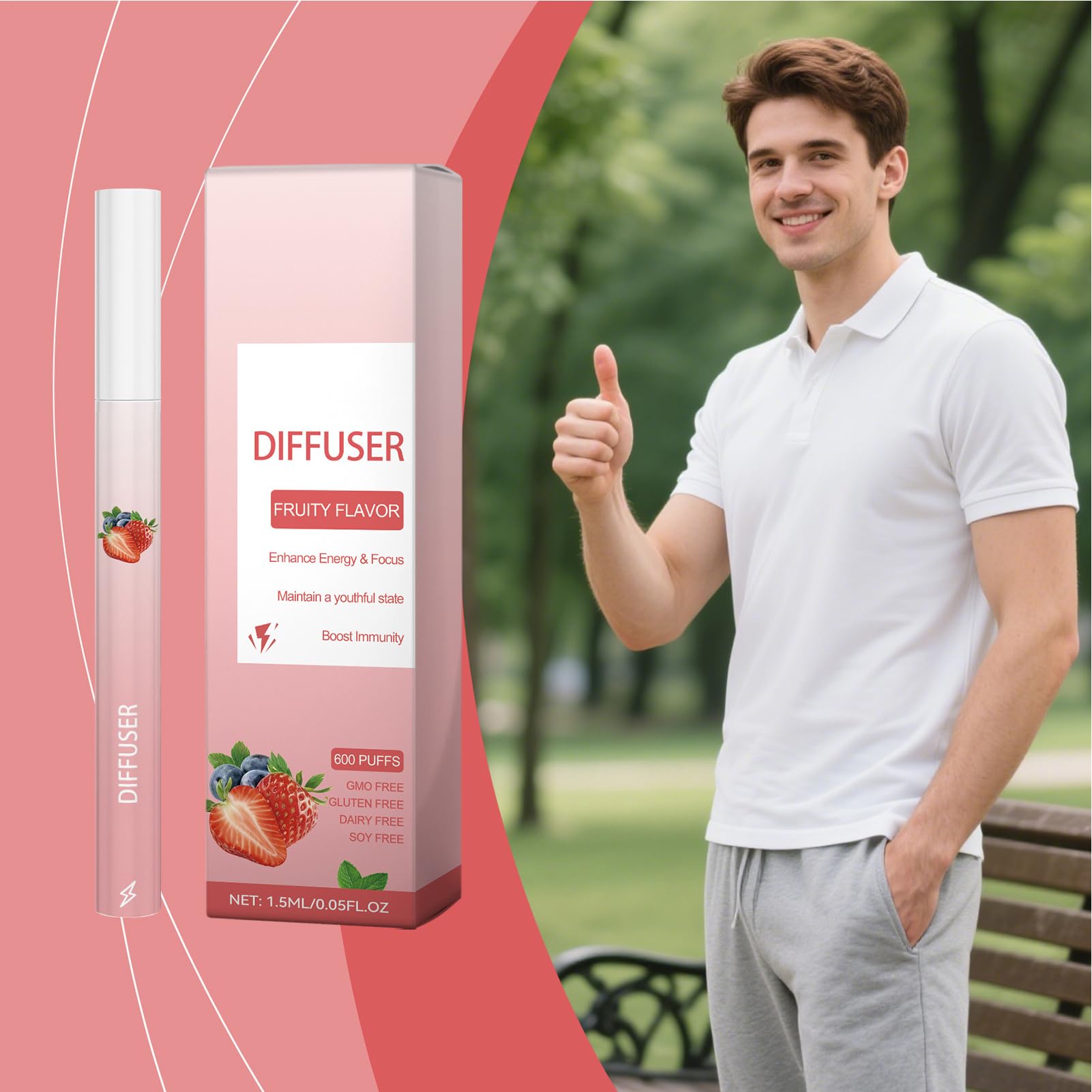 Energy Diffuser Pen - Boost Cleansing Personal, Care Stick Portable Fruit Scented Refreshing Inhaler for Lung Care Men Women Daily Morning Work Office Home Travel Gym Wellness Aromatherapy Natural
