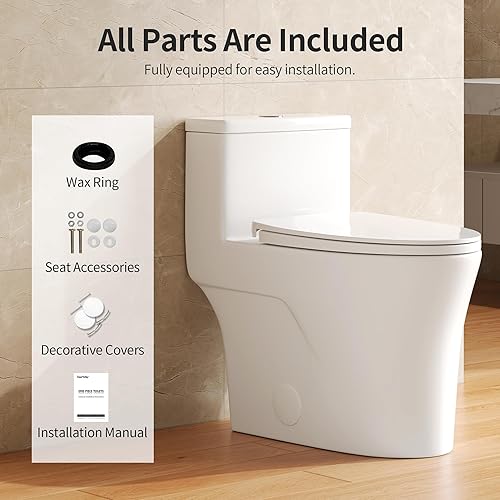 Miniatura 9 de DeerValley Inodoro alargado de una pieza con asiento cómodo ADA altura, potente doble descarga 11.28 GPF y MAP 35.27 oz, 12 pulgadas áspero, inodoro