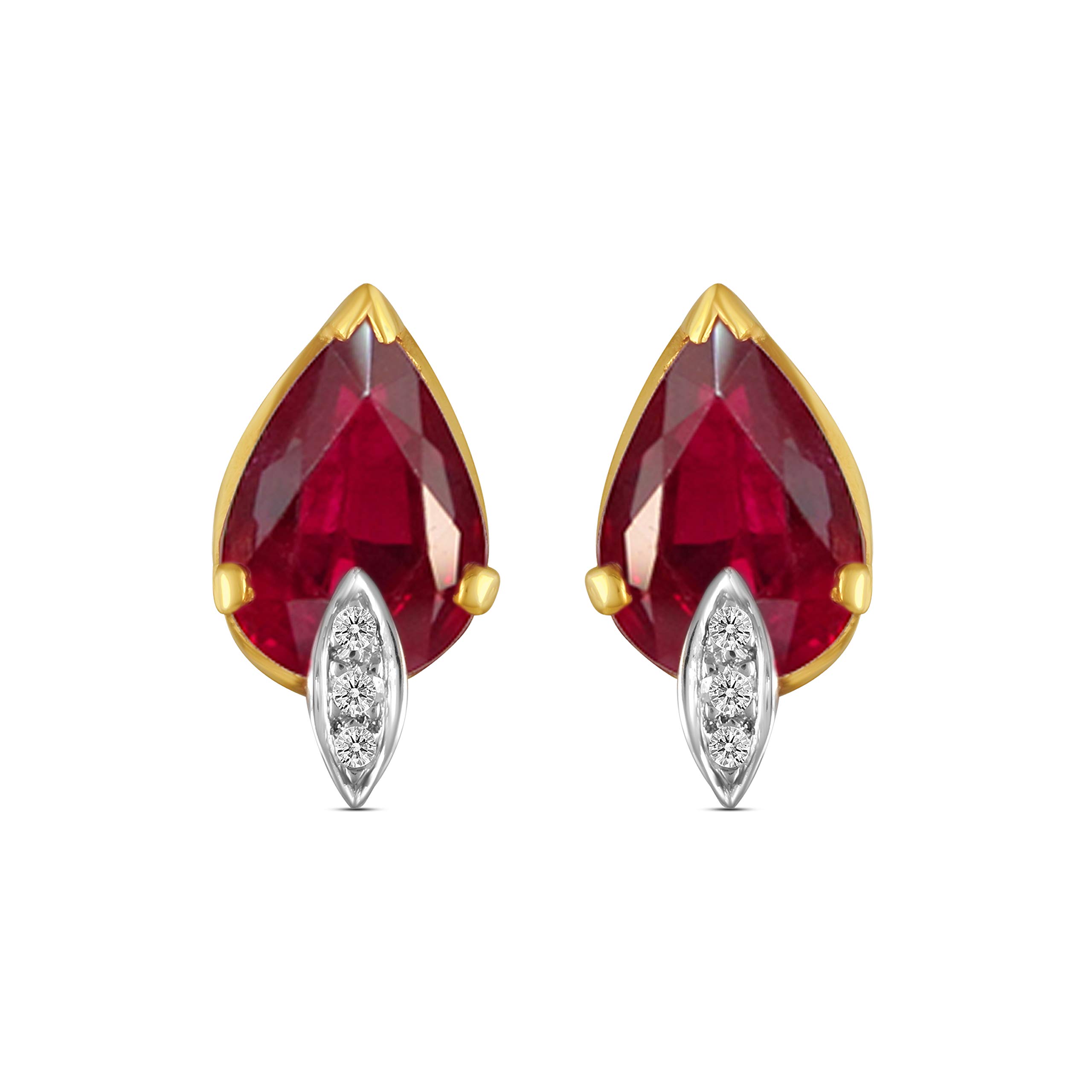 Naissha Jewels 14k (585) Yellow Gold Red Drop Earring Gold Earring