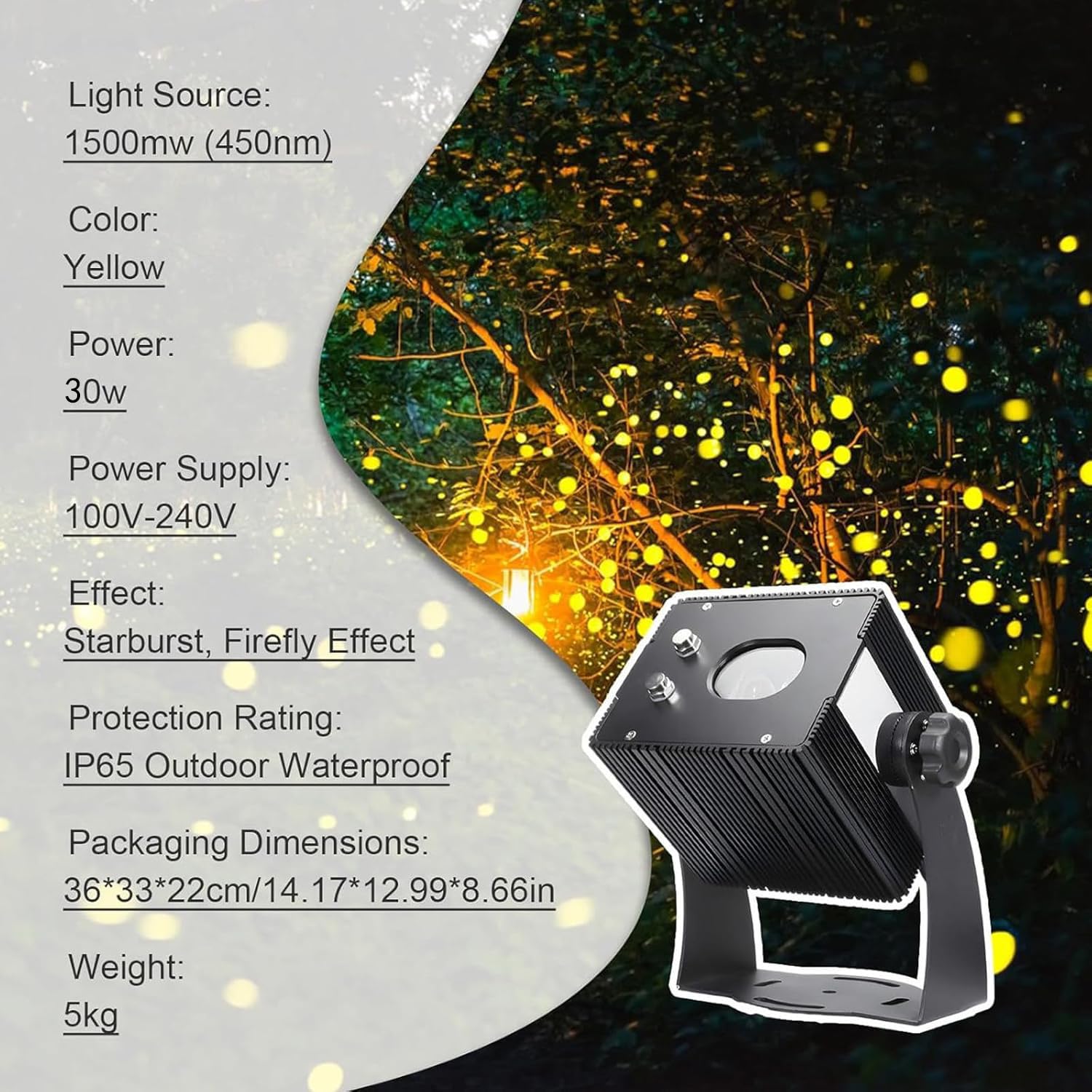Dynamische Atmende Firefly-Projektor Lampe, Firefly-Gartenlichter, Sternenprojektor-Laser-Weihnachtslichter, Beweglicher Außenprojektor Für Weihnachtsprojektorlichter Yellow