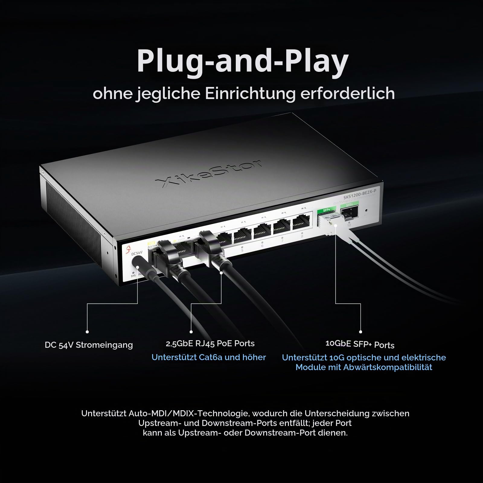 8-Port 2.5G PoE+ Unmanaged Ethernet Switch | 8X 2.5G RJ45 PoE+ 2X 10G SFP+ | PoE switch Plug-and-play Lüfterloses Metall, leise Geringer Verbrauch für Heim, Büro & Überwachung für NAS, WiFi 6 AP