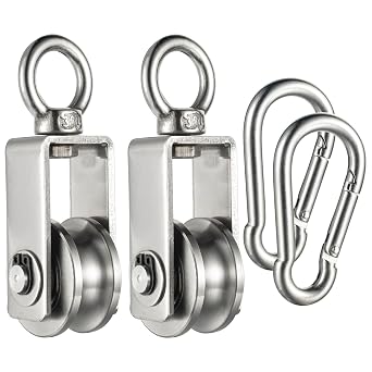 Cable Pulley Wheel for Rope with Clip,Ball Bearings, Smooth No Noise, 360 Swivel Small Wire Pulley for Pulley System Lifting, DIY Home Gym, Winch, 2 Pack