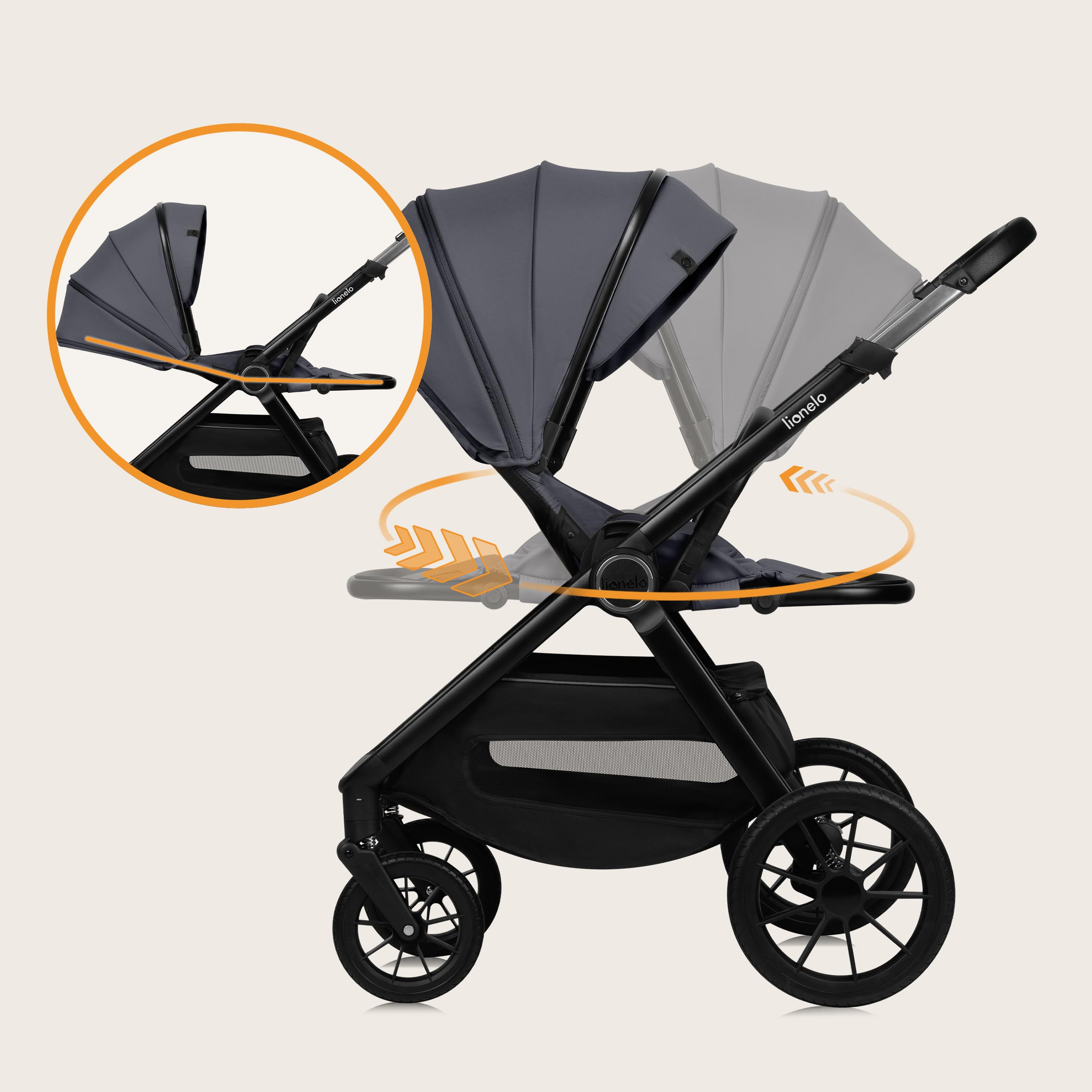 LIONELO LAYLA 2 w 1 Wózek Spacerowy Dziecięcy 0-48 miesięcy do 22 kg Gondola do 9 kg, Regulacja Oparcia i Podnóżka, AiryDots, Obrotowe Koła PU 360° Pełna Amortyzacja Budka XXL