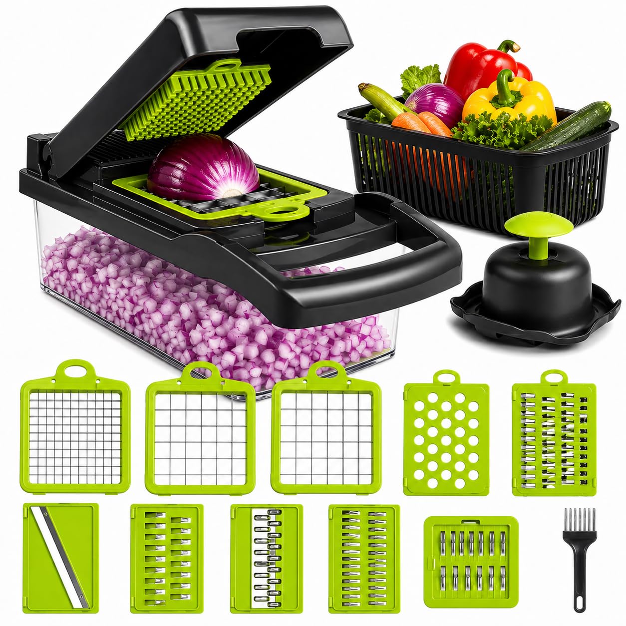 Cortador de Legumes 16 em 1 Multifuncional com Lâminas em Aço Inox Fatiador Ralador e