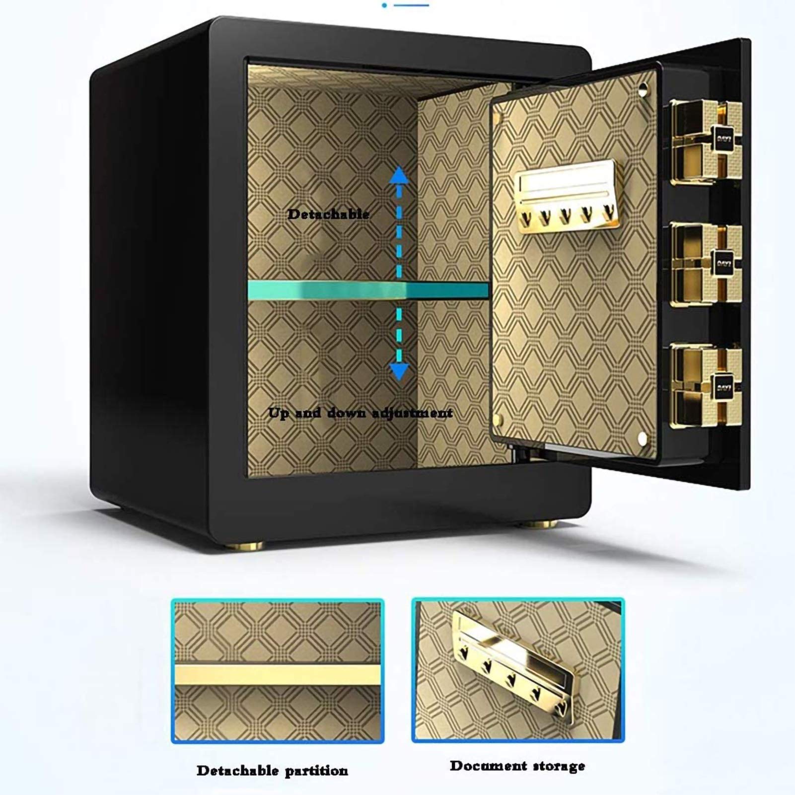 Caja de seguridad biométrica resistente al agua, resistente al fuego, de acero, para dinero en efectivo, joyas y objetos de valor, bloqueo de llave de emergencia, acceso a huellas dactilares, solución