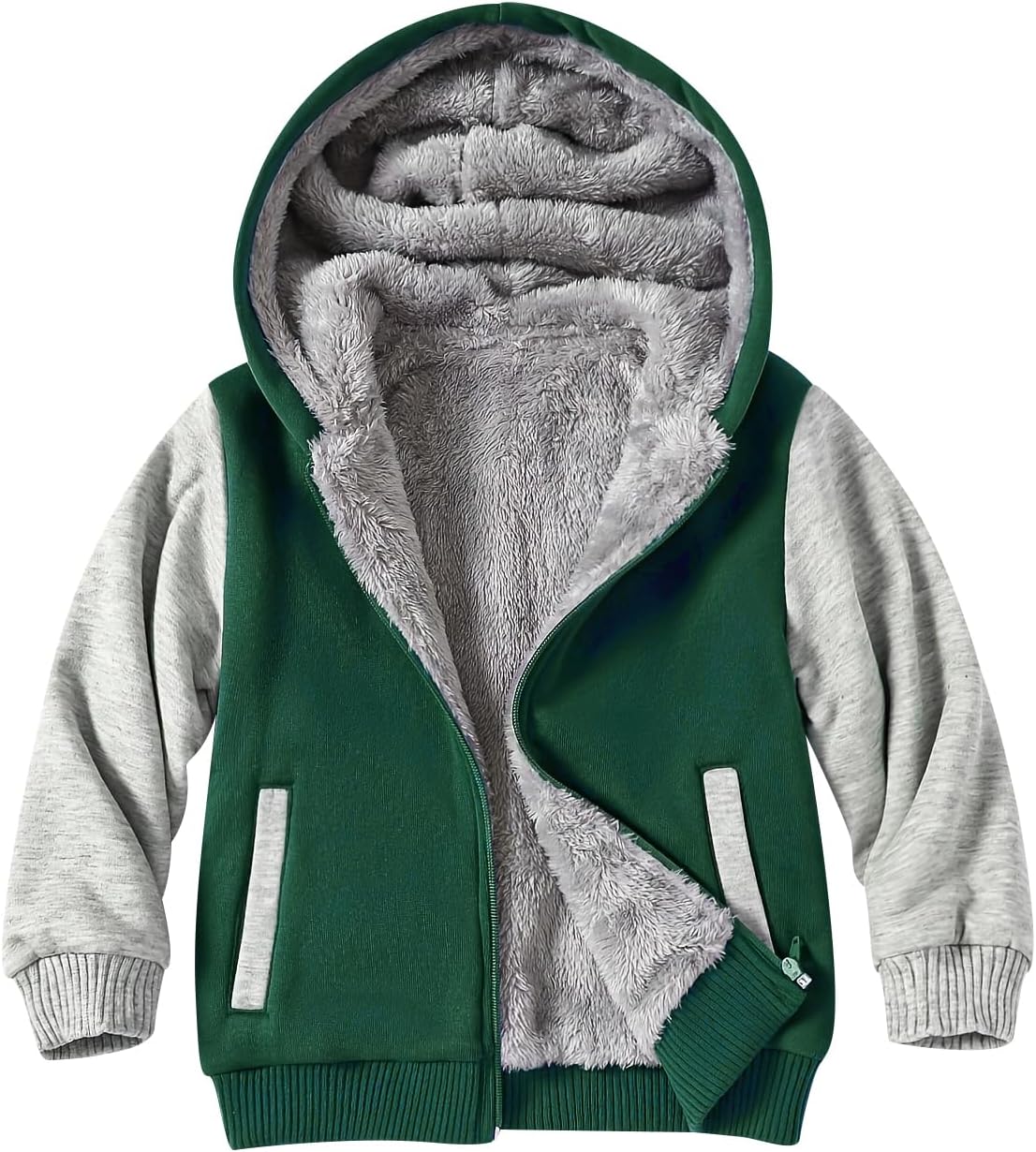 Kids Zip-Up Hooded for Boys Sherpa Lined Jacket Winter Outdoor Sweatshirt Warm Coat 3-14 Years