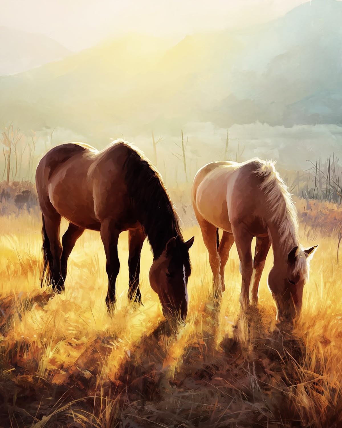 Liubaishi Multicolour Paint By Numbers For Adults, Morning Light Horse Herding, 16X20 Inch Acrylic Canvas Kit With 3 Brushes