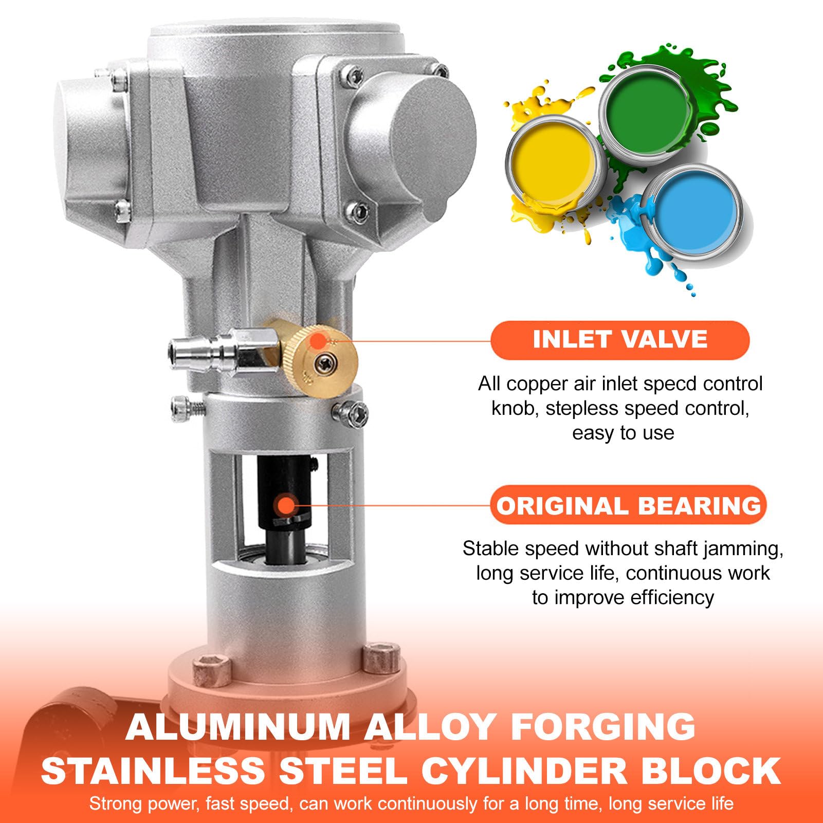 Miscelatore Pneumatico Industriale per Vernice - Agitatore d'Aria per fusti da 50/60 galloni, agitatore per fusti 50-2800 Giri/min, Lama in Acciaio Inossidabile, 1/2HP,50Gallon