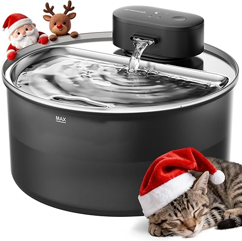 Fuente de agua para gatos con bandeja de acero inoxidable Fuente inalámbrica oneisall para mascotas de 108 oz3.2L para gatos en interiores,