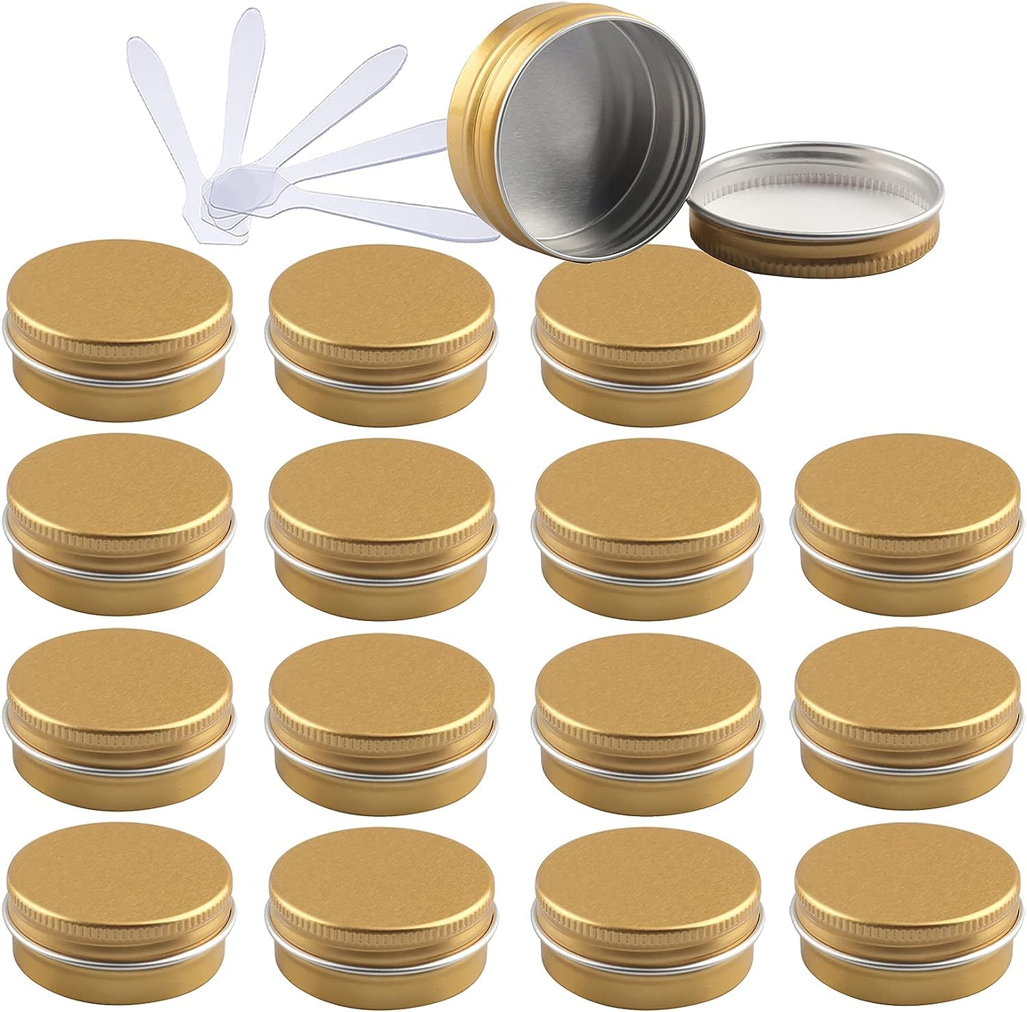 FLYIODFCXV cosmetic jar, 48 PC Aluminium Tins with Screw Lids Storage Jars Cosmetics Containers Pots with 6 Spatula(Gold,15ml)