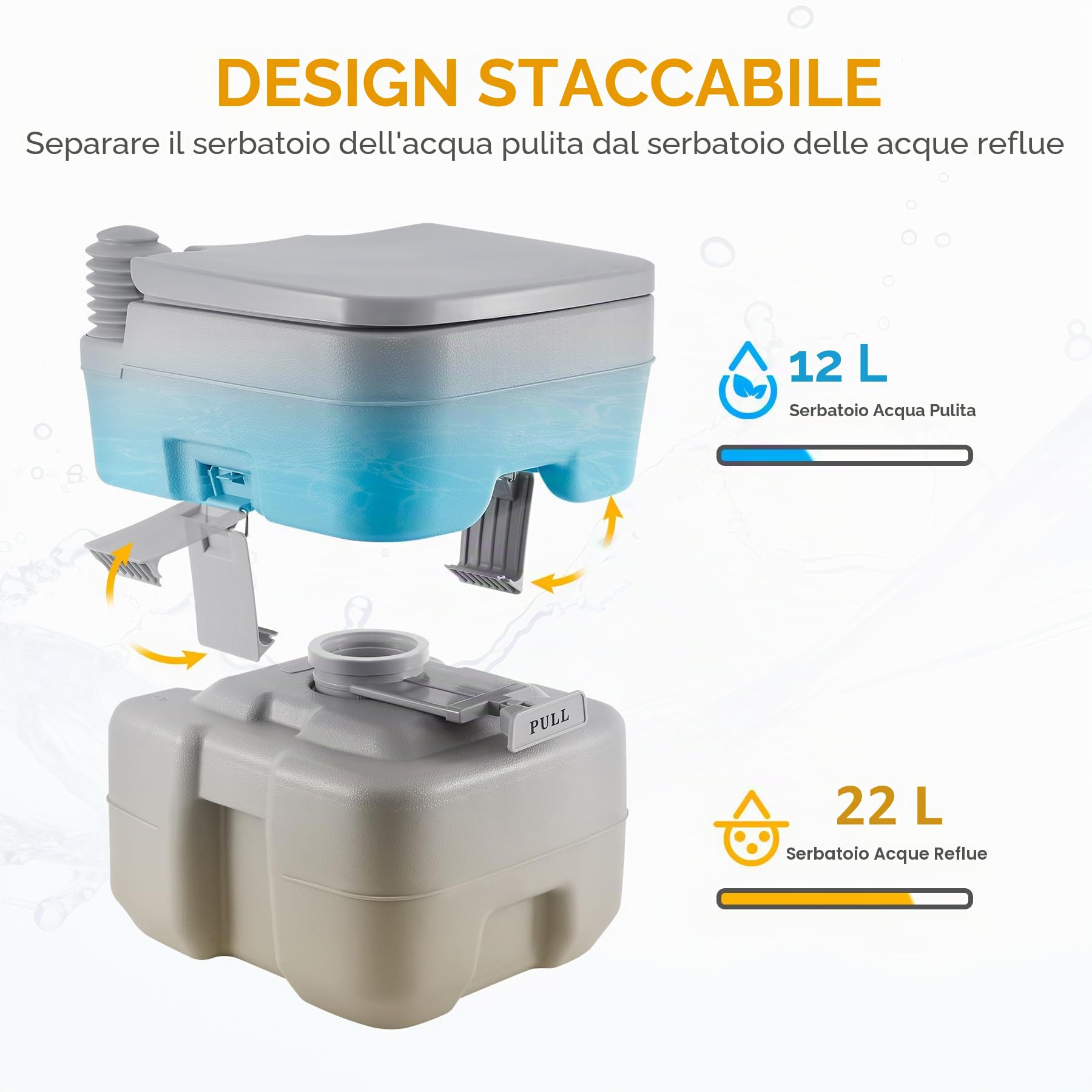 Samger 20L WC da Chimico Campeggio Toilette Portatile con Coperchio WC Staccabile Gabinetto Bagni Chimici capacità di Carico Massima 130KG WC Chimico Portatile per Casa, Camper