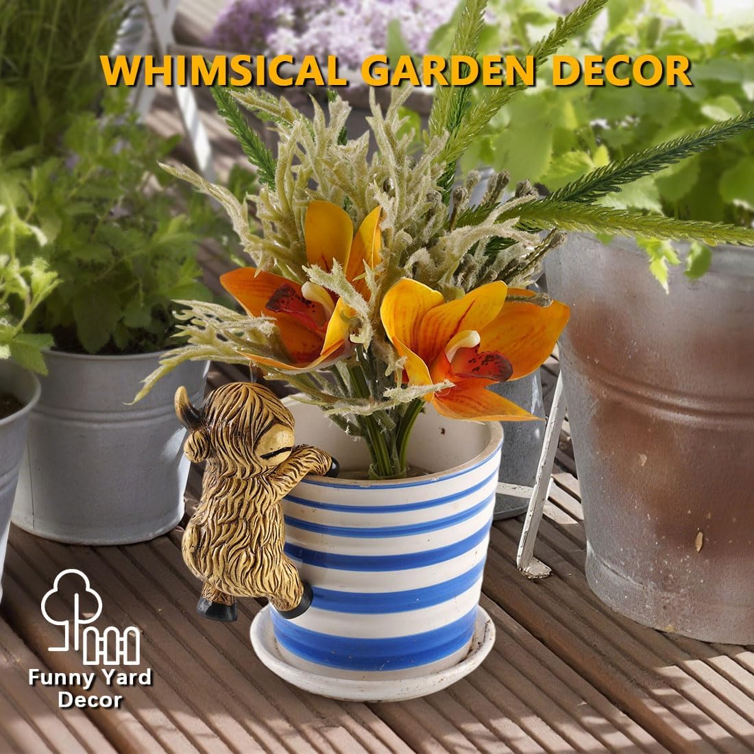 Flower Hugger Plant Decoration for Pot - Highland Cow Hanger Garden Decor