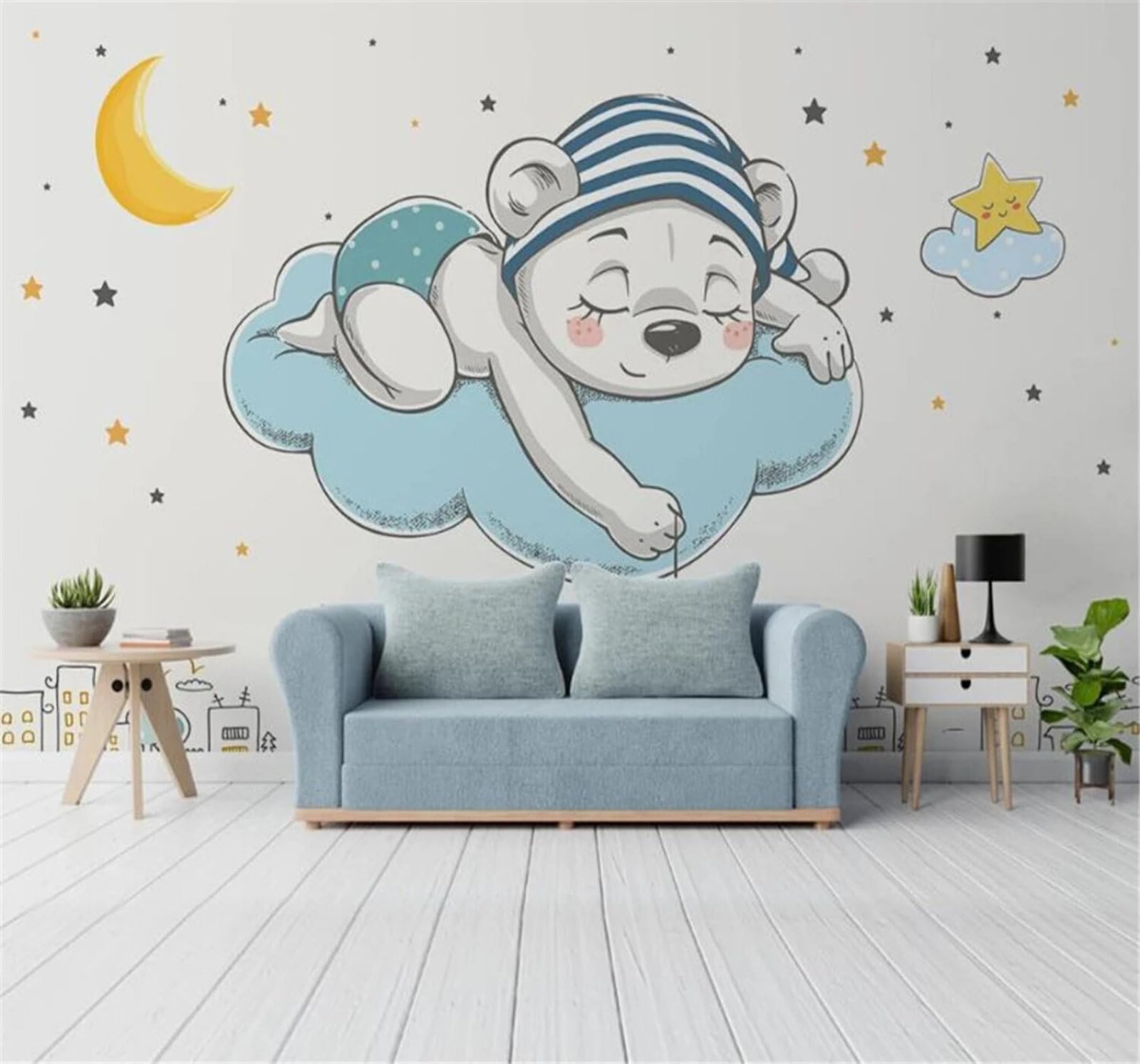 Wallpaper-3D-Xlm 300Cm×210Cm(B×H) Fantasy Cartoon Sky Cute Bear 3D Wallpaper Easy Install Feature Office Living Room Sofa Bedroom Tv Background Wall Decoration-300Cm×210Cm