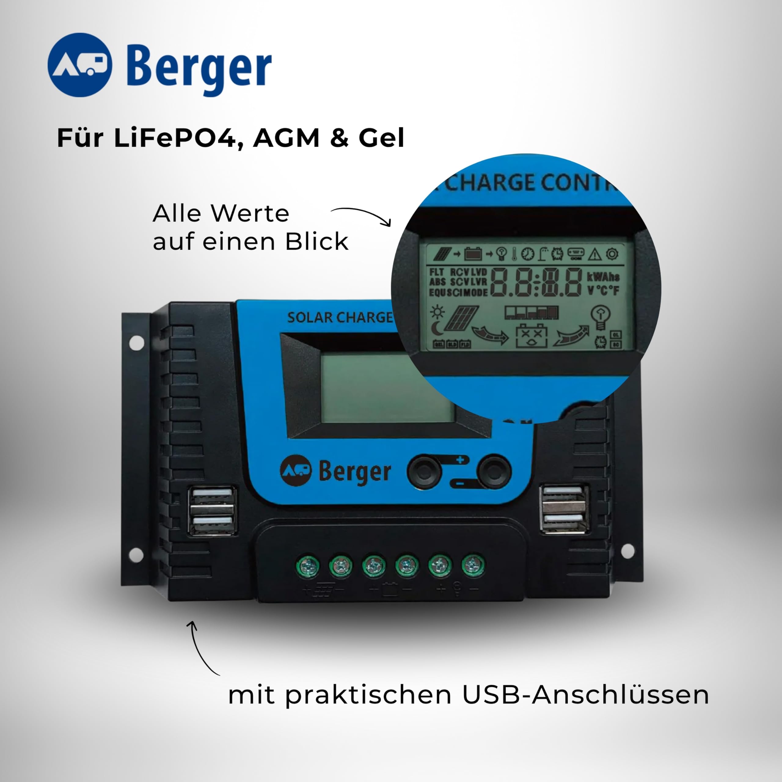 BERGER Kit de panneau solaire pliable 100 W avec régulateur de charge - Module solaire complet avec MC4 et pinces crocodiles - Panneau solaire de camping pour station d'alimentation et batterie