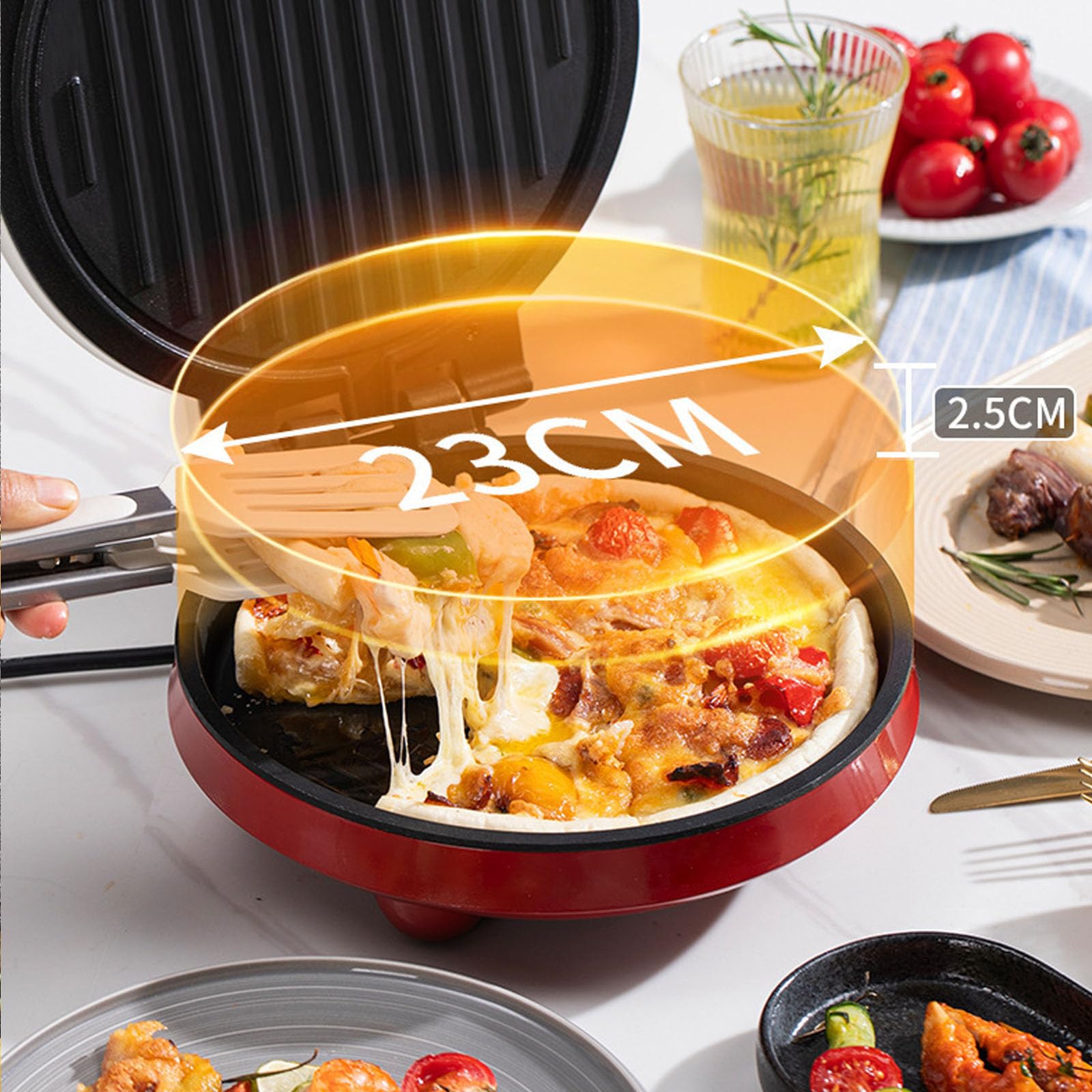 Machine à pizza électrique, four portable d'intérieur 1000 W, chauffage double face, plaque de cuisson 4 en 1 pour pizza, crêpes, omelettes, appareil de cuisson polyvalent de 20,3 cm