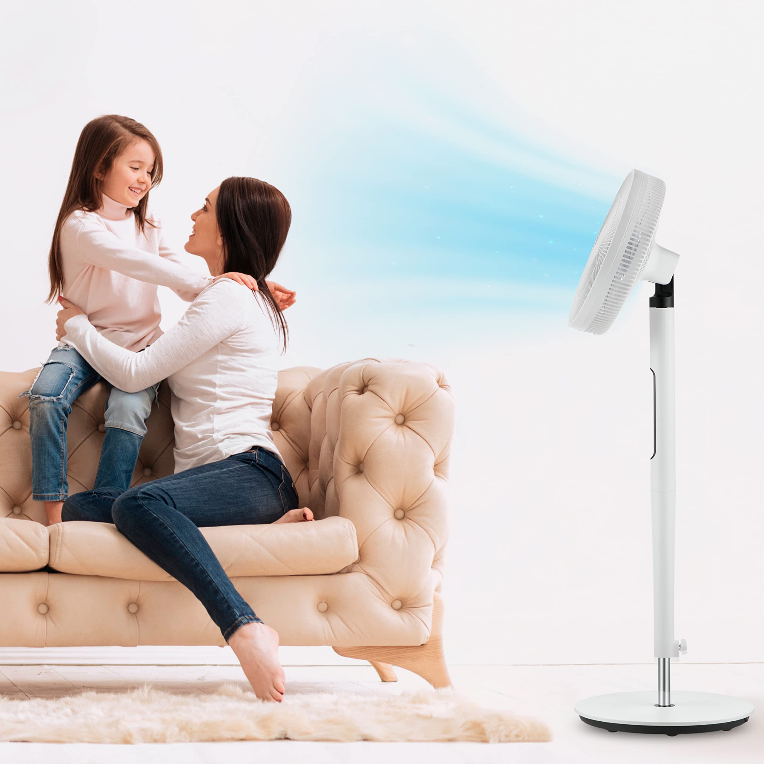 VIOLA Ventilatore a Piantana Silenzioso Notte con Telecomando, Potente motore Digitale Basso Consumo 19W, 7 Pale Aerodinamiche, 9 Velocità, Oscillazione 120°, Rotazione Verticale 3D, Turbo, Timer