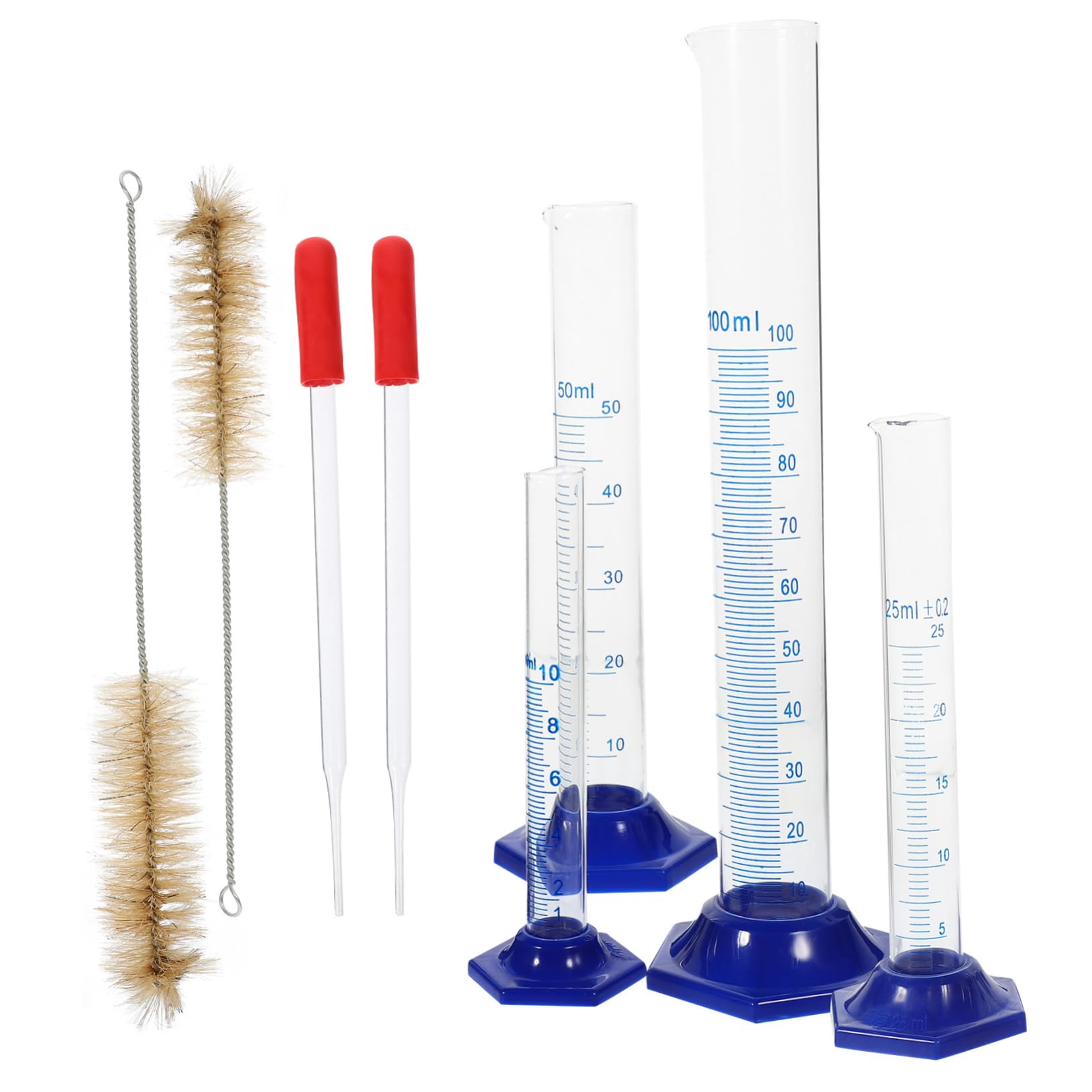 ROMISBABA 1 Set Graduated Cylinder 10ml Graduated Cylinder 25ml Plastic Cylinder Brush Glass Cylinder Cleaning Brush