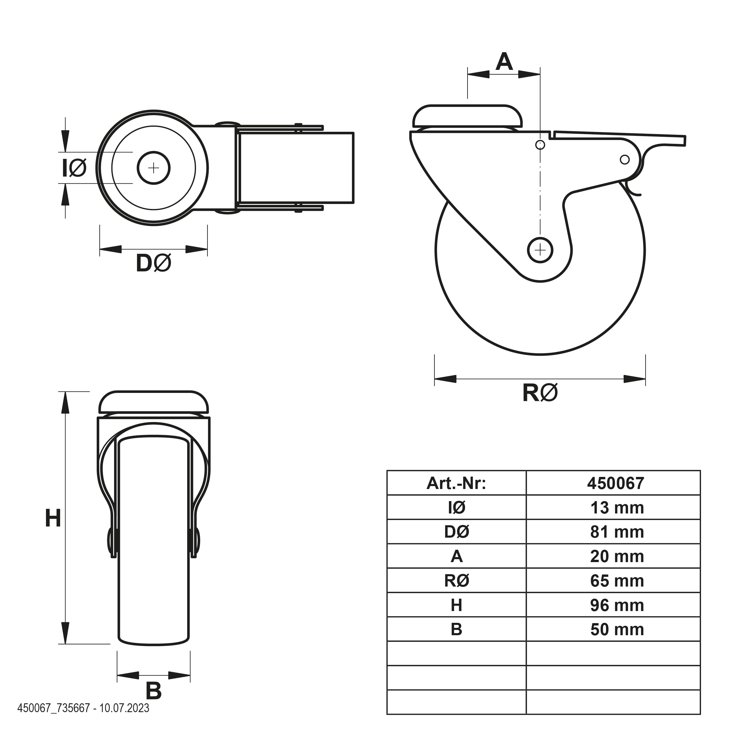 Dörner + Helmer 4er Set Schwerlastrollen Kunststoff 65mm, Rückenloch 13mm, Rollenmix, Tragkraft 500 kg/Set