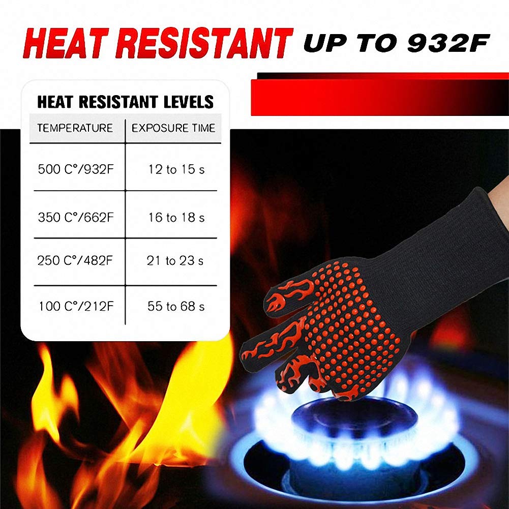 Gant De Barbecue Résistant à La Chaleur 500°C - Silicone Isolant - Pour Gril, Four, Cuisson - Lavable En Machine - 7