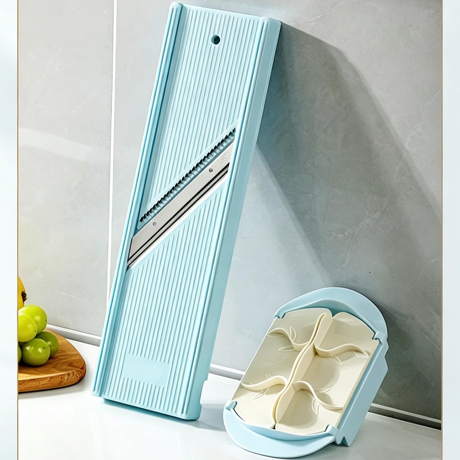 Mandolina de Cocina Ajustable, Cortador Patatas y Verduras Manual, con Caja de Almacenamiento, Protector Mano Resistente, Cuchilla Afilada Acero Inoxidable, Herramienta Cocina