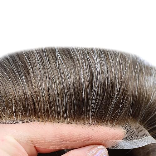 Vista 192 de Mens Toupee Remy sistema de cabello humano para hombres nudo blanqueado tupé pieza de pelo para hombres encaje francés tupé para hombres postizo 7X9