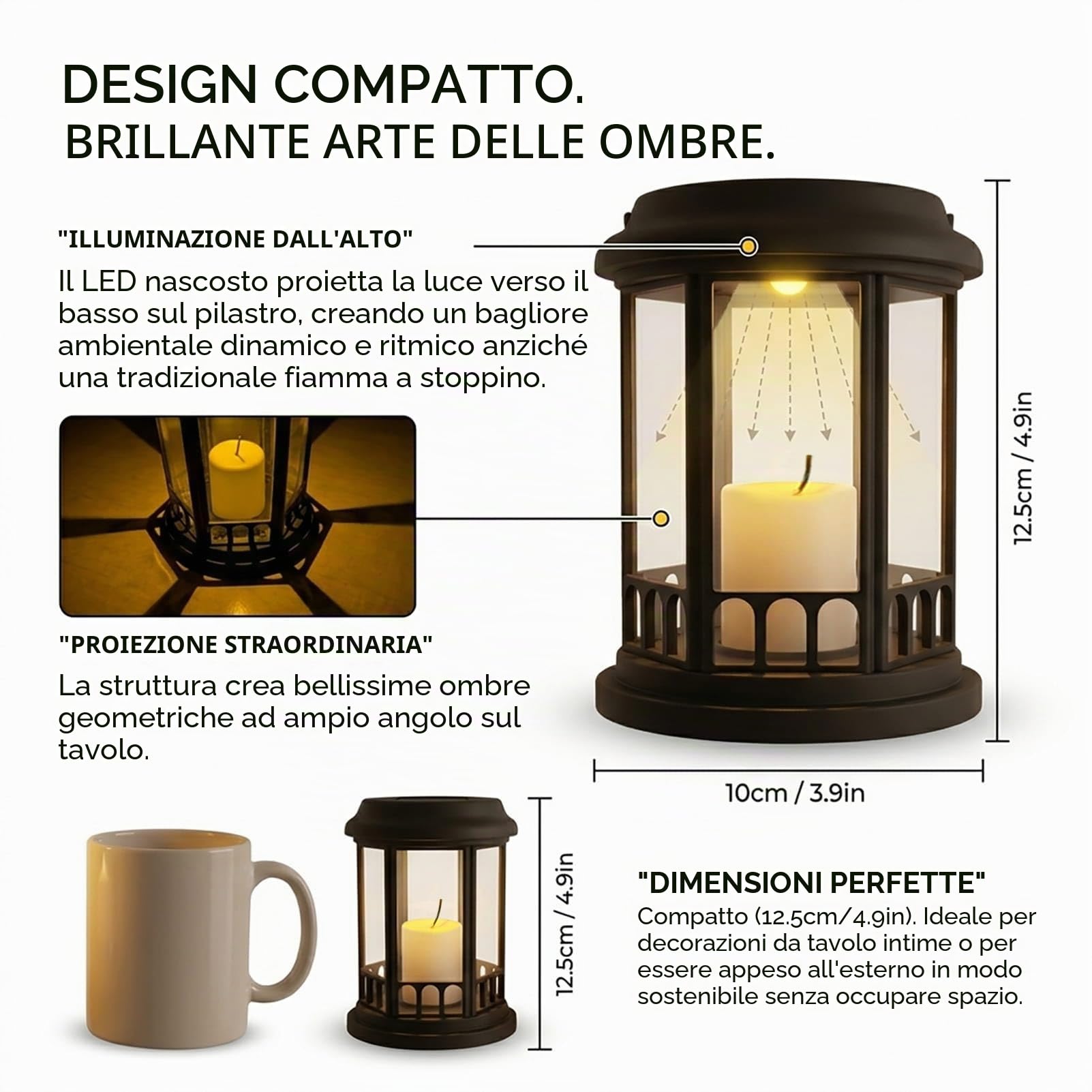 Yowin Lanterne da Esterno 4 Pezzi Grande Lanterna Solare da Giardino con Candele, Lampada Solari da Appendere Impermeabile Lampade da Tavolo per Arredo Terrazzo Balconi Decorazioni - Nero