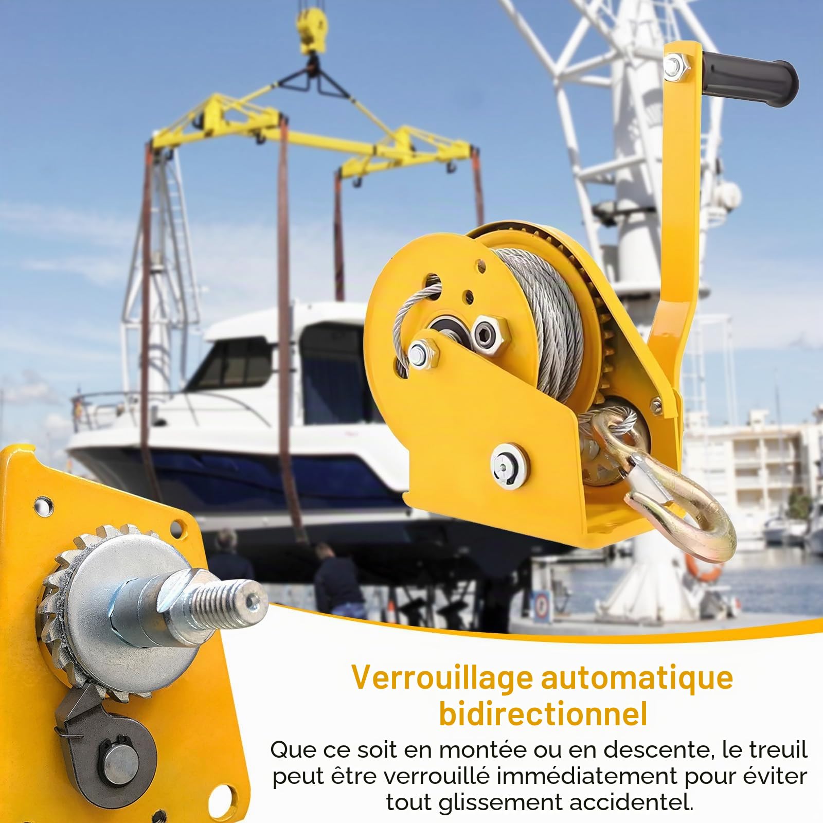 Treuil Manuel, 1200 Lbs (545 Kg) Avec CâBle En Acier 10 M Avec Frein Et Crochet Treuil Forestier Et De Bateau Pour Traction Horizontale 545 Kg Et Levage Vertical 150 Kg Pour Le Levage Et Le Relevage