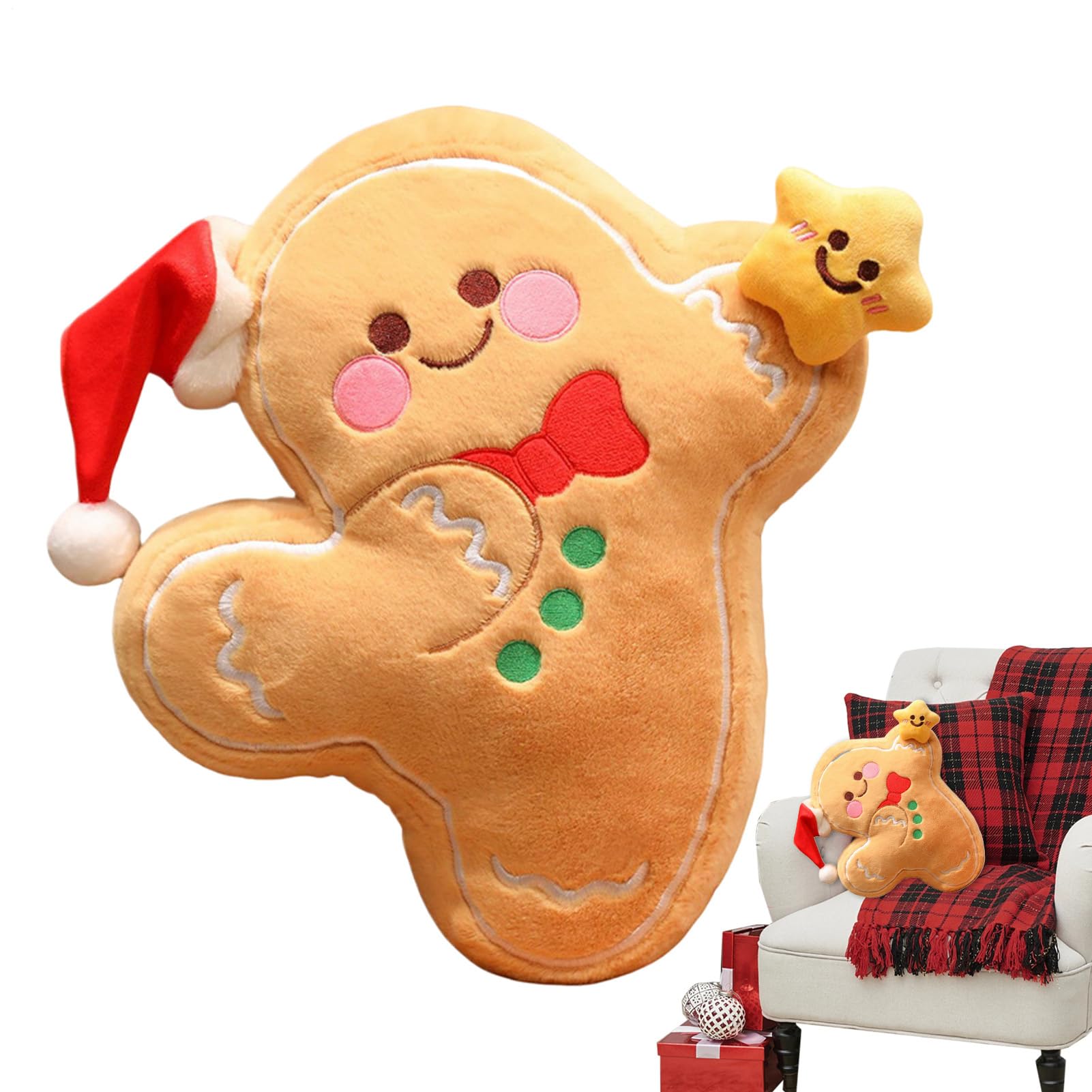 Oreiller de Noël en peluche d'épices 40cm pour décoration de chambre et canapé