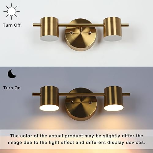 Miniatura 4 de ZEVNI Aplique LED dorado, luz de noche de 2 luces, lámpara de tocador en cobre plateado, brillo blanco cálido, 585LM, 3045K