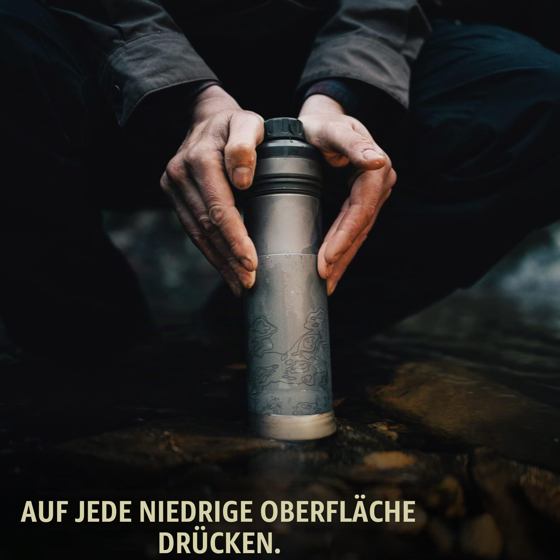 GRAYL Titanium UltraPress 500ml Wasserfilterflasche Olive Drab - Filter für Wandern, Camping, Survival, Reisen