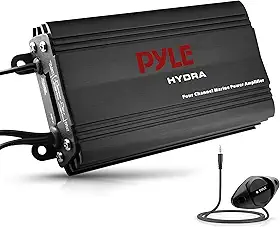 Pyle Amplificador Hydra Marine Microamplificador Elite Series 800 Watt De 4 Canais Atualizado À Prova D'Água, Controles De Nível De Ganho, Entrada Rca Estéreo, Conector De 3.5 Mm Mp3 E Controle