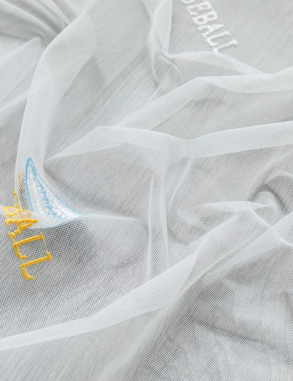 Lactraum Tenda per cameretta dei bambini, con ricamo bianco e pallacanestro, in voile, con nastro universale, 145 x 245 cm