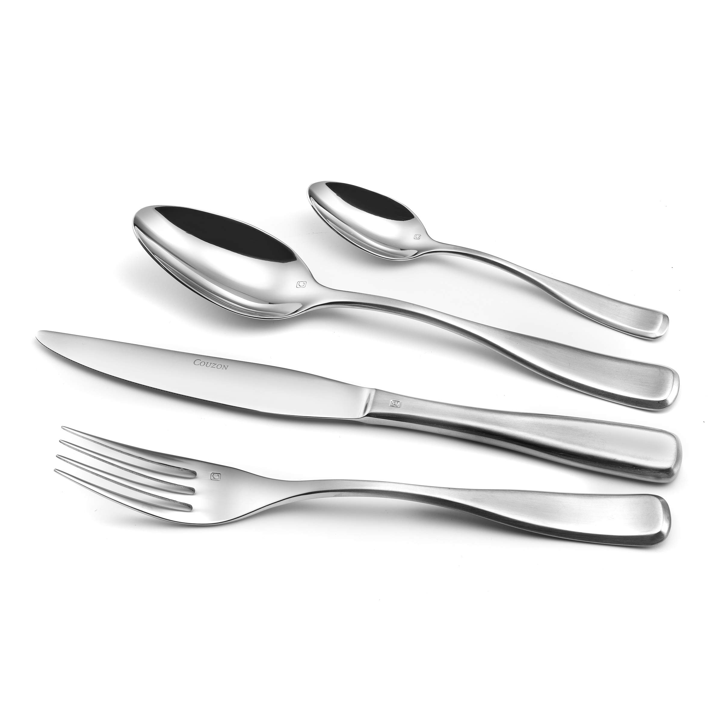 Couzon - Cubertería de 48 cubiertos de mesa para 12 personas en tronco de madera, acero inoxidable 18/10, acabado satinado, grosor 3,5 mm – acero inoxidable