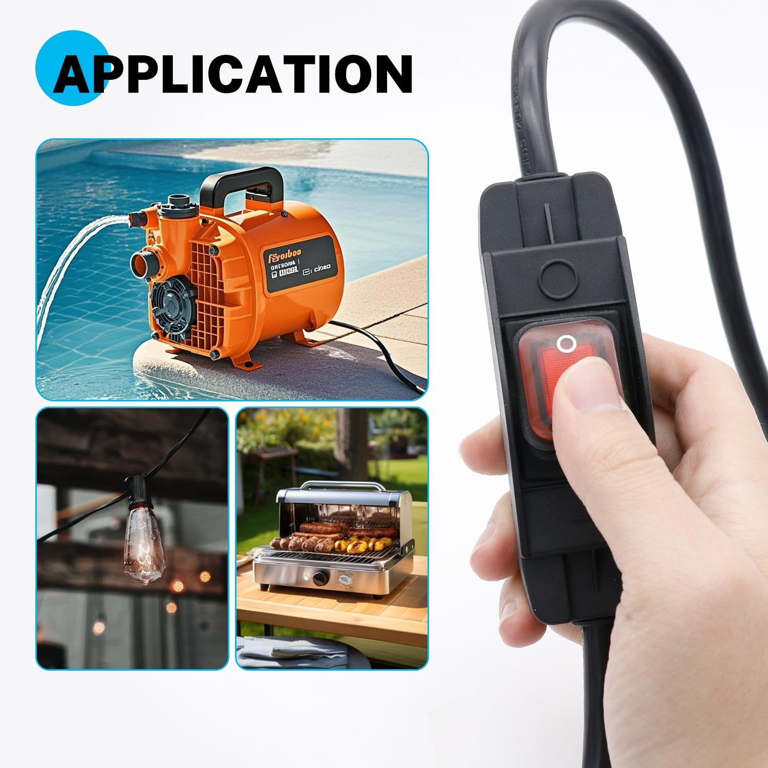 FIRMERST 1875W Outdoor Extension Cord with Switch Waterproof Black 3 Feet