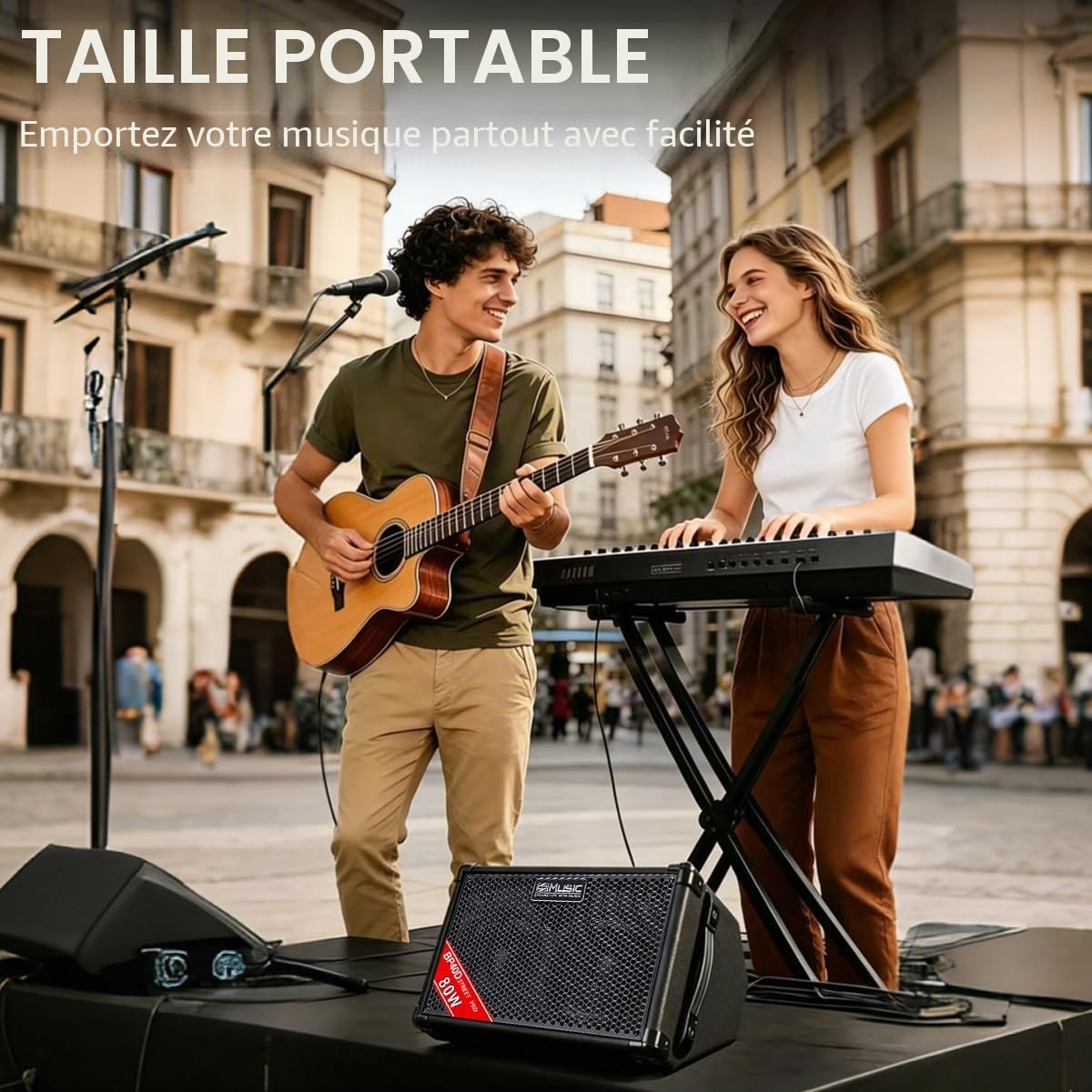 Coolmusic Amplificateur de Guitare Acoustique BP40D - Haut-Parleur Bluetooth Portable 80 W avec Batterie avec Effet de Retard de réverbération Chorus, 6 entrées, égaliseur 3 Bandes