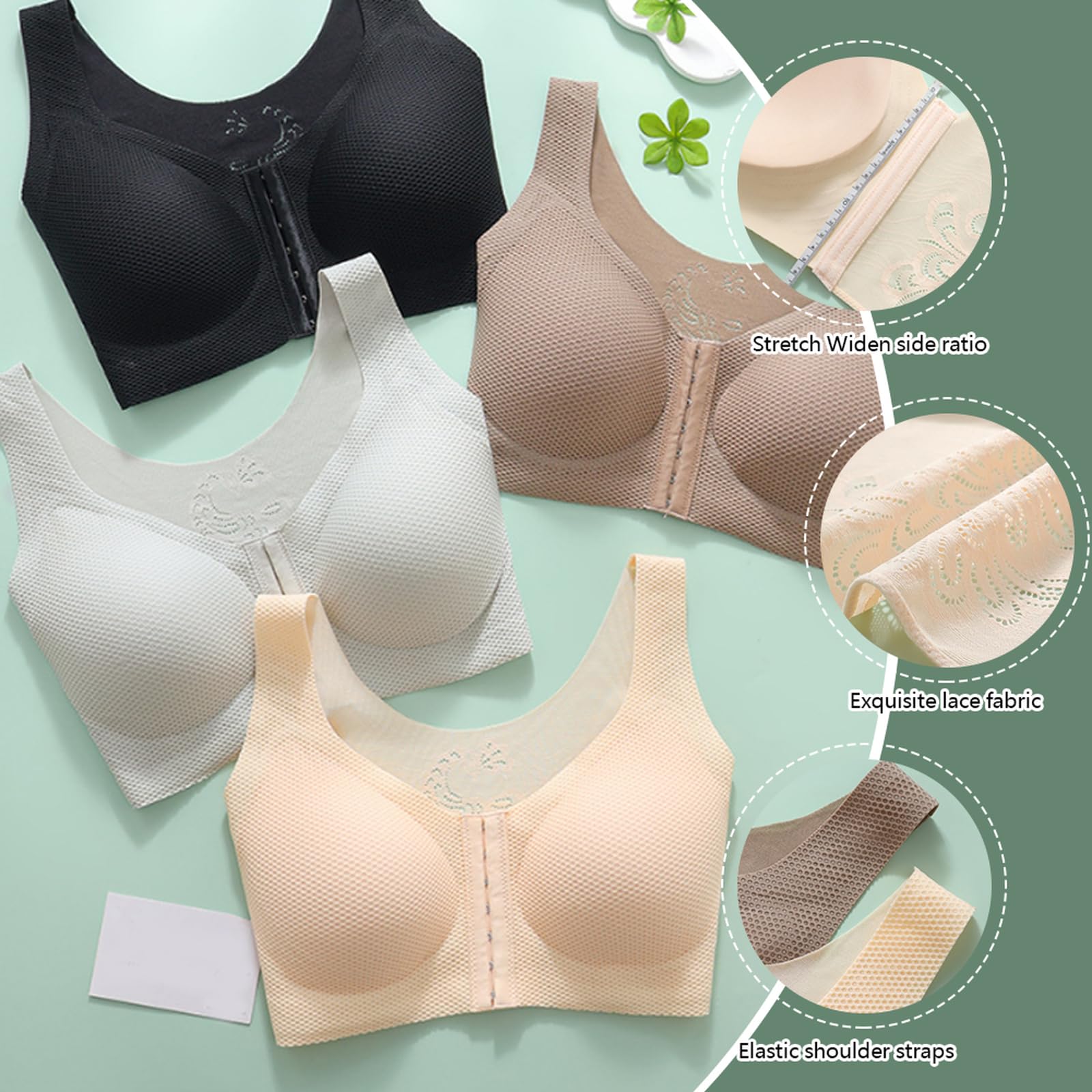 Brassiere Sport Femme Soutien Gorge sans Armature Classique Ouverture Devant Maintien Fort Grande Taille Soutien Gorge Push up rembourré