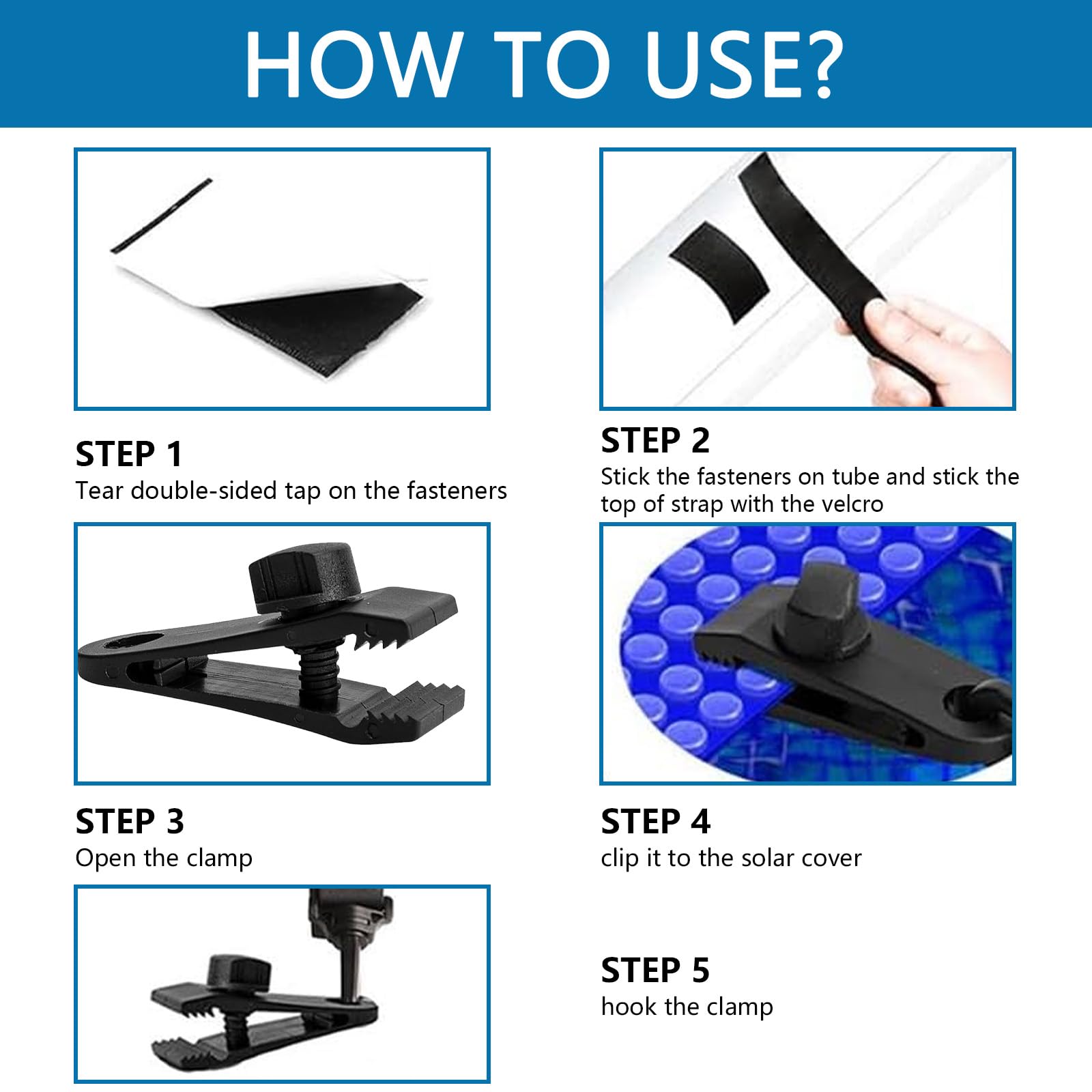 Fixation pour Bâche Solaire de Piscine,10 Pièces Kit de Sangles de Couverture Solaire,Enrouleur de Couverture Solaire,Sangles de Fixation,Pinces,pour Couvertures de Bâches de Piscine