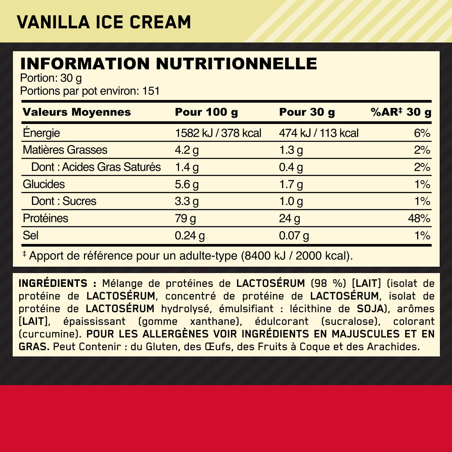 Optimum Nutrition Gold Standard 100% Whey, Protéine en Poudre, Goût Glace à la Vanille, 4.53kg, 151 Doses