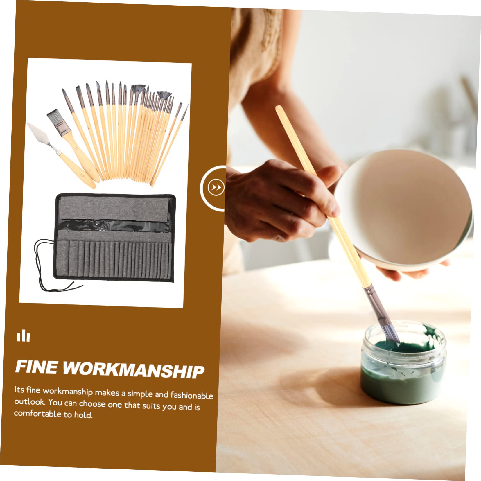 PLAFOPE Set de Pinceaux D’Artiste et Bois en Nylon Lot de 24 Polyvalents pour Détail et Création Artistique pour Aquarelle, Peinture Acrylique et Huile