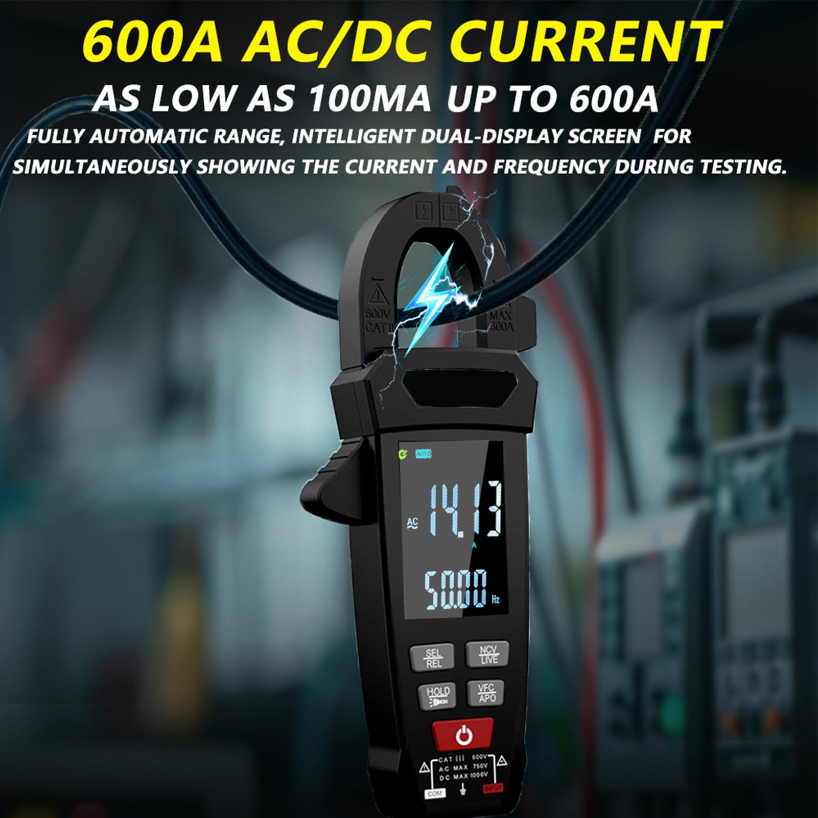 Cryfokt Digital Clamp Meter with Large Display | Wielofunkcyjny do pomiaru prądu przemiennego i stałego, bezdotykowy pomiar napięcia, zawiera przewody pomiarowe, idealny do