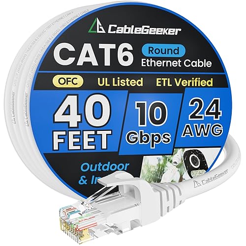 Miniatura 67 de Cable Ethernet Cat 6 de 30 pies, para interiores y exteriores, cable de red plano de Internet de alta velocidad de 10 Gbps, cable de conexión Blanco