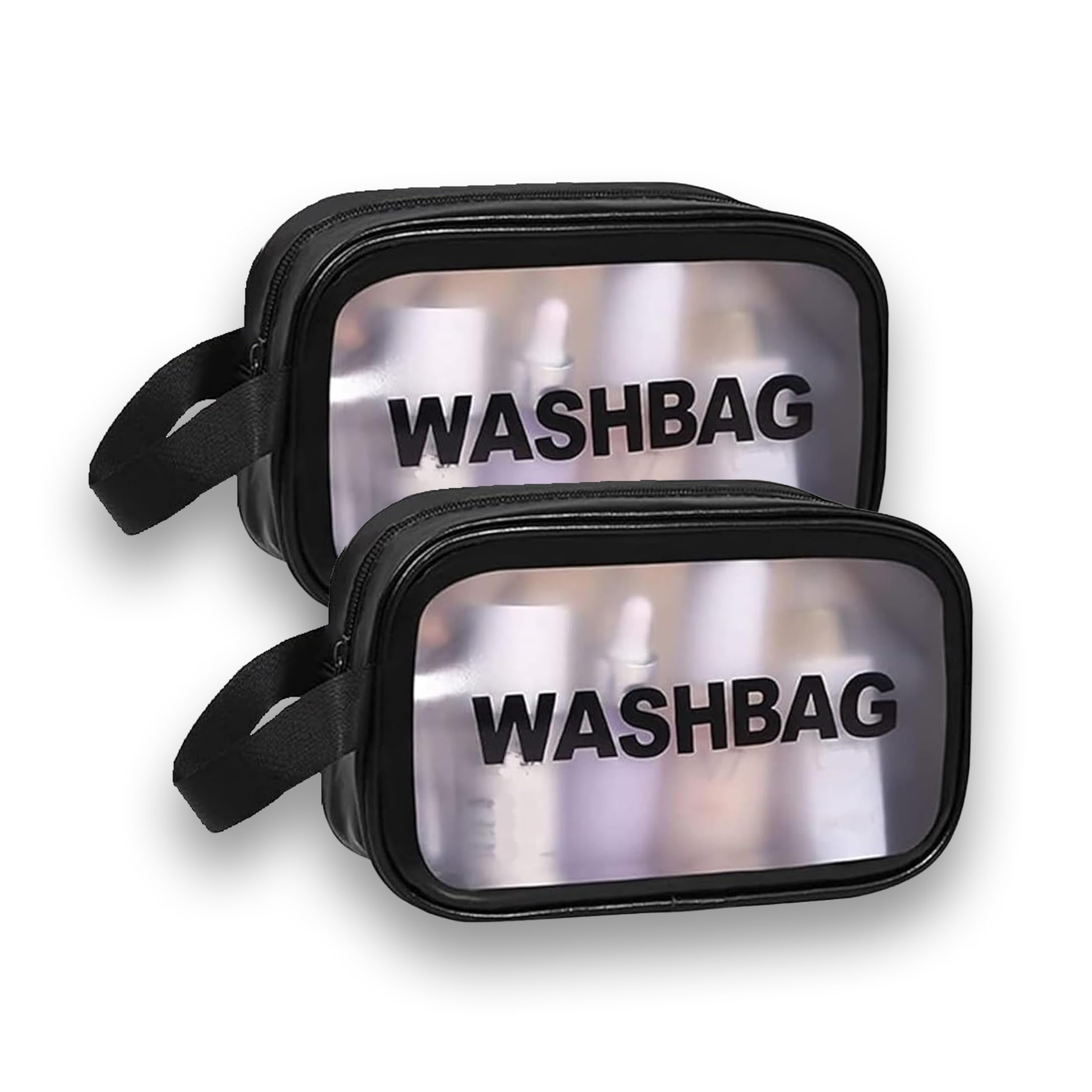 Wash Bag Pouch for Travel Kit Toiletry Bag Cosmetic Bag Make Up Box for Brushes,Accessories with Handle,Large Capacity Translucent Waterproof Travel Storage Mini Size Pack of 2 (Black)-image-18